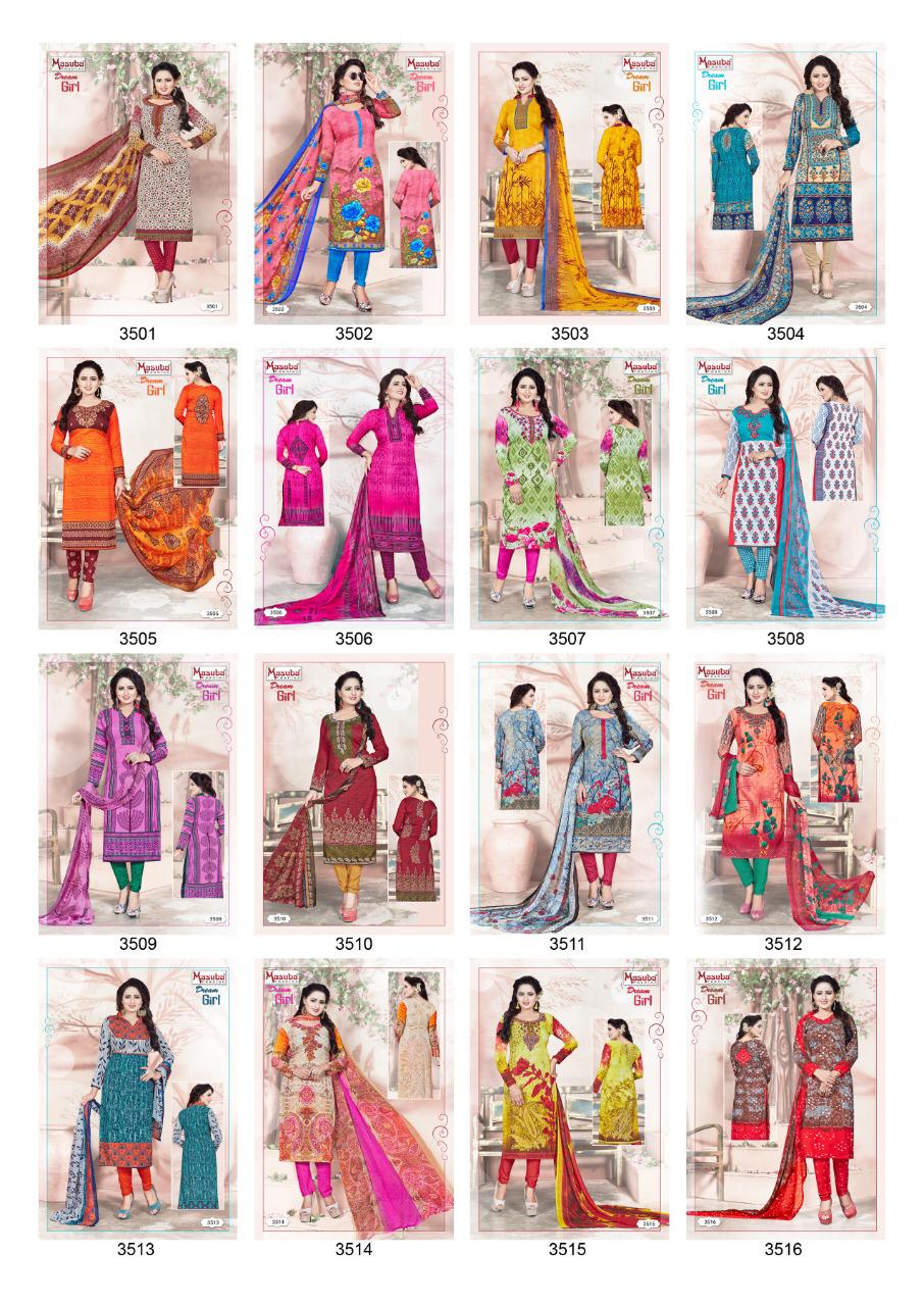 Dream Girl Vol-35 By Masuba Fashion 3501 To 3516 Series Indian Traditional Wear Collection Beautiful Stylish Fancy Colorful Party Wear & Wear Crepe Printed Dress At Wholesale Price