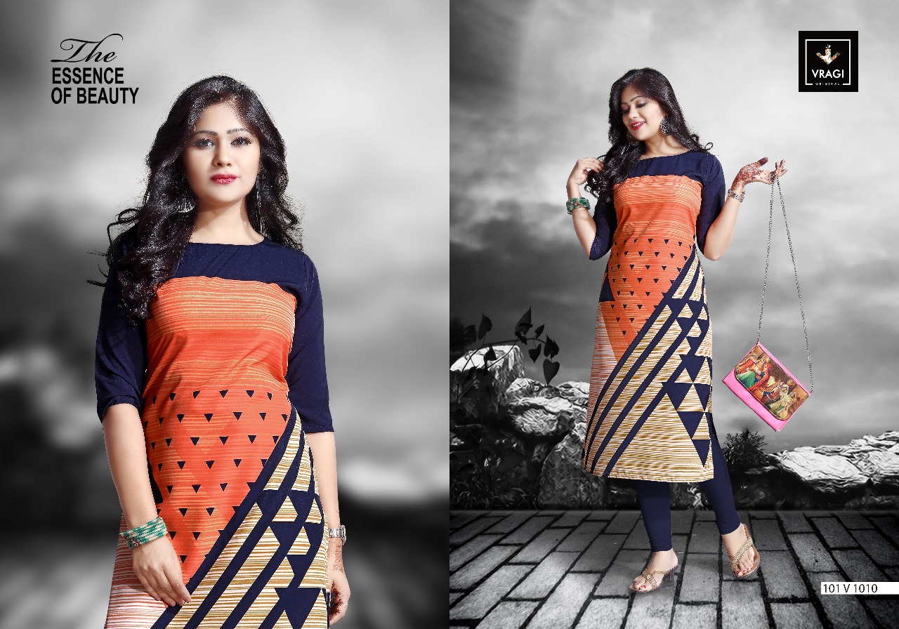 Dreams By Vragi Beautiful Colorful Stylish Fancy Casual Wear & Ethnic Wear & Ready To Wear Royal Crepe Printed Kurtis At Wholesale Price