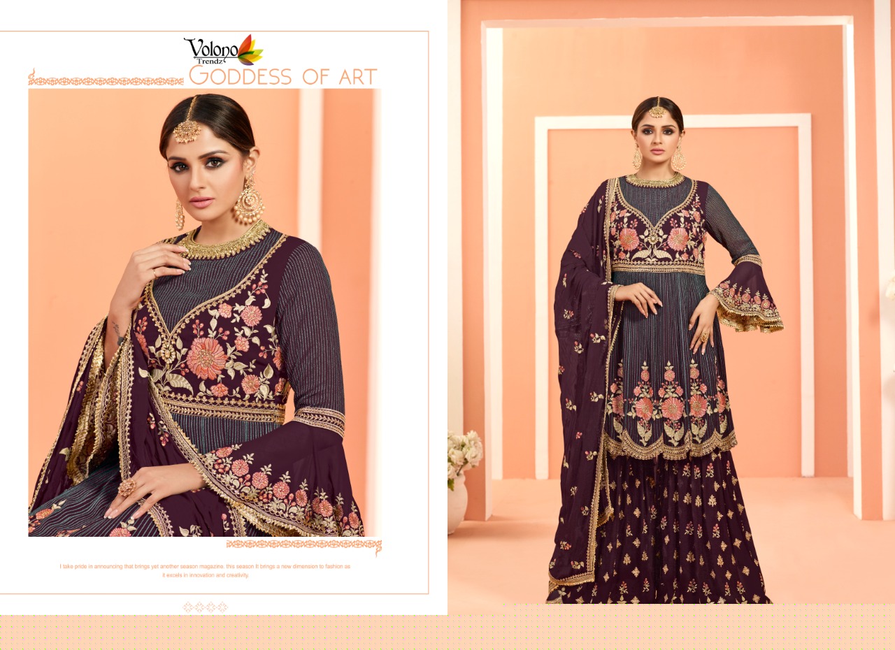 Dulhan Vol-4 By Volono Trendz 4001 To 4006 Series Designer Sharara Suits Beautiful Stylish Fancy Colorful Party Wear & Ethnic Wear Faux Georgette Digital Print With Embroidery Work Dresses At Wholesale Price