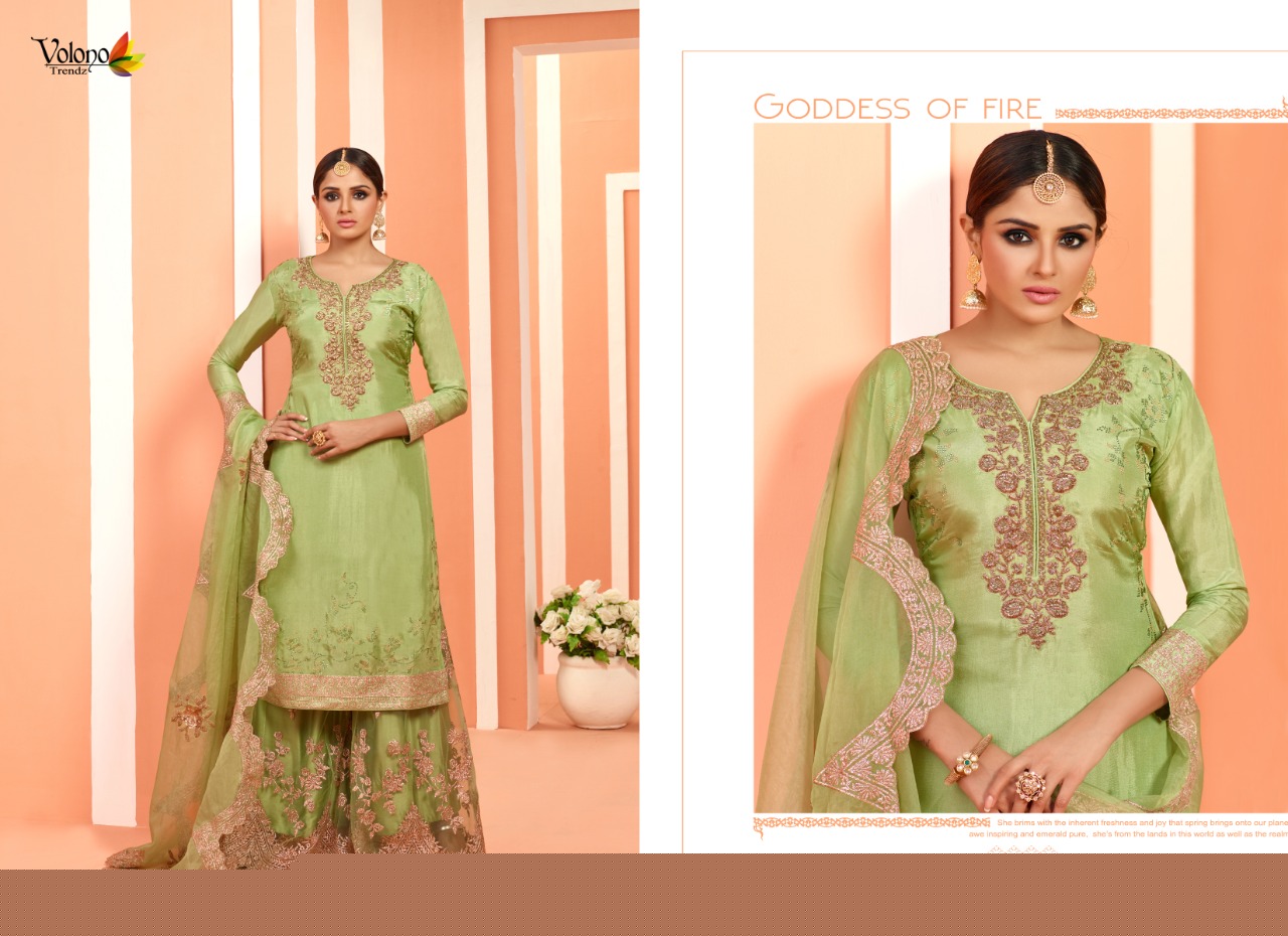 Dulhan Vol-4 By Volono Trendz 4001 To 4006 Series Designer Sharara Suits Beautiful Stylish Fancy Colorful Party Wear & Ethnic Wear Faux Georgette Digital Print With Embroidery Work Dresses At Wholesale Price