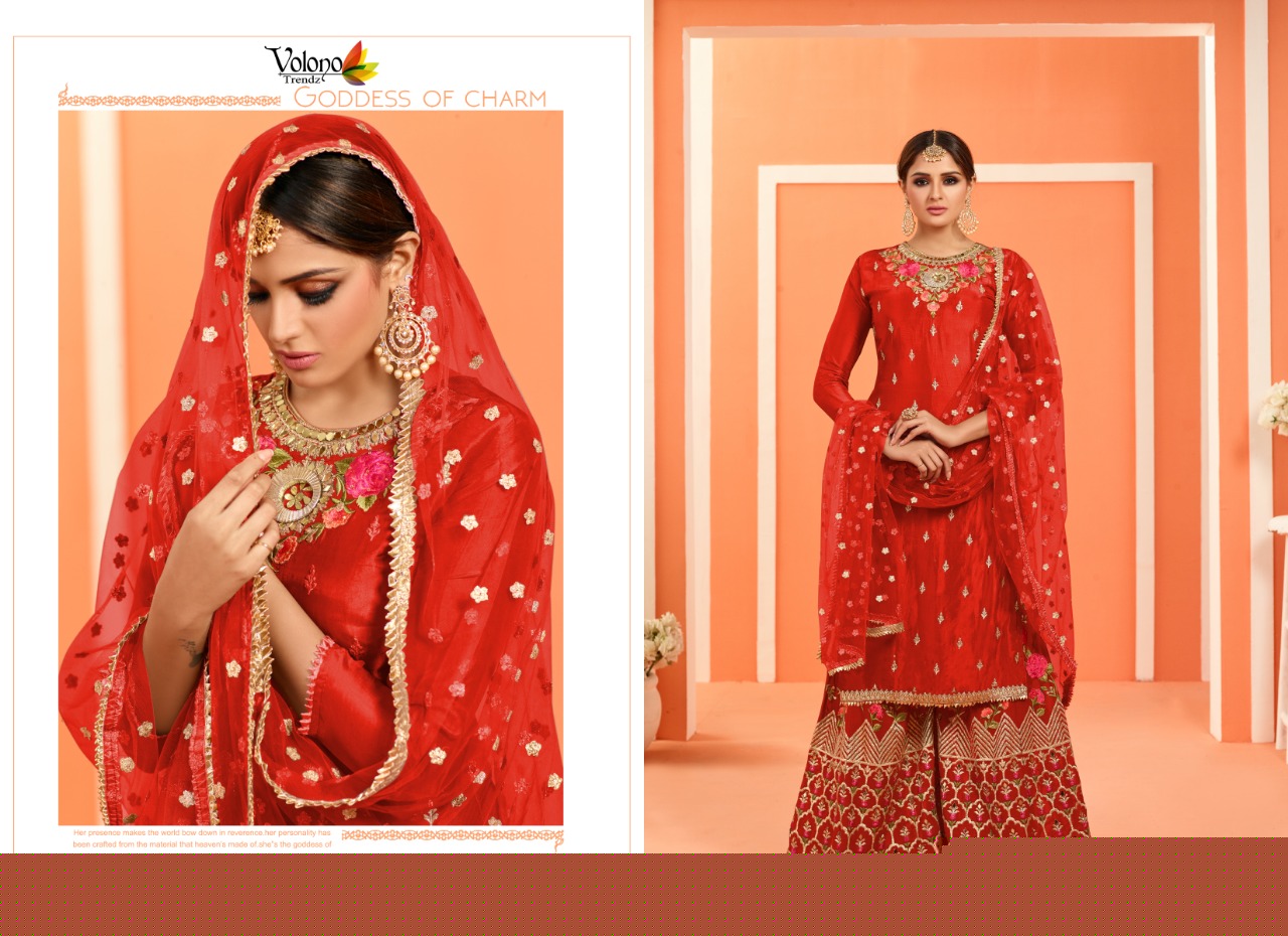 Dulhan Vol-4 By Volono Trendz 4001 To 4006 Series Designer Sharara Suits Beautiful Stylish Fancy Colorful Party Wear & Ethnic Wear Faux Georgette Digital Print With Embroidery Work Dresses At Wholesale Price
