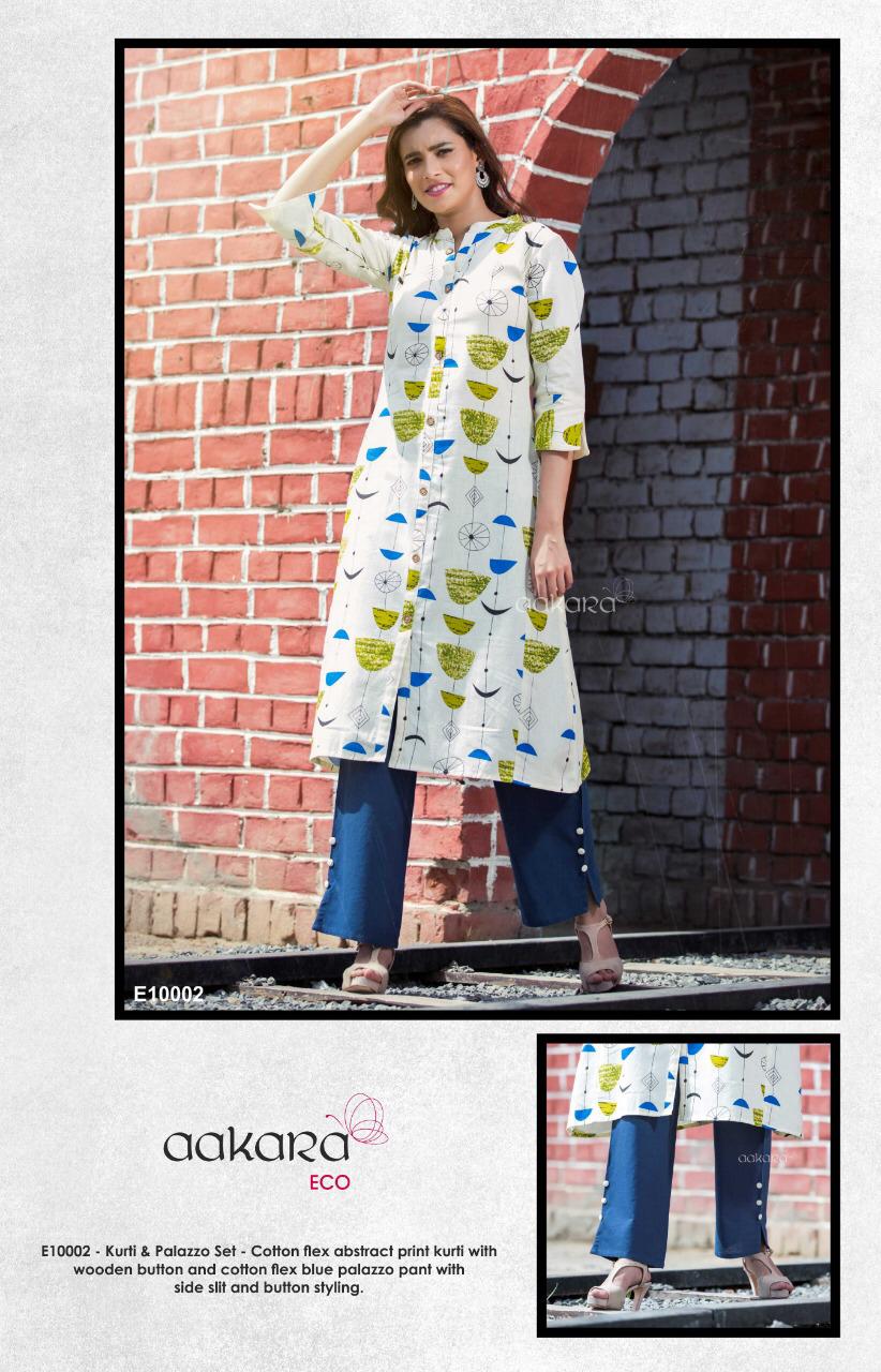 Eco Vol-10 By Aakara 10001 To 10006 Series Designer Beautiful Stylish Colorful Fancy Ready To Wear & Casual Wear & Ethnic Wear Cotton Flex Kurti With Solid Parallel Palazzo Kurtis At Wholesale Price