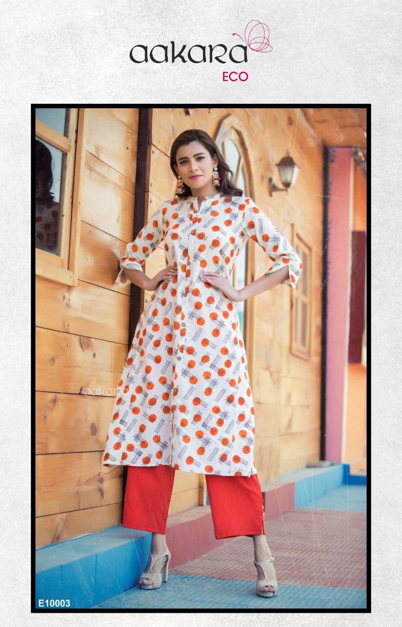 Eco Vol-10 By Aakara 10001 To 10006 Series Designer Beautiful Stylish Colorful Fancy Ready To Wear & Casual Wear & Ethnic Wear Cotton Flex Kurti With Solid Parallel Palazzo Kurtis At Wholesale Price