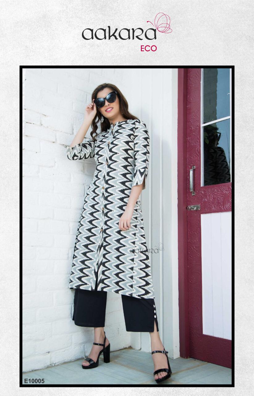 Eco Vol-10 By Aakara 10001 To 10006 Series Designer Beautiful Stylish Colorful Fancy Ready To Wear & Casual Wear & Ethnic Wear Cotton Flex Kurti With Solid Parallel Palazzo Kurtis At Wholesale Price