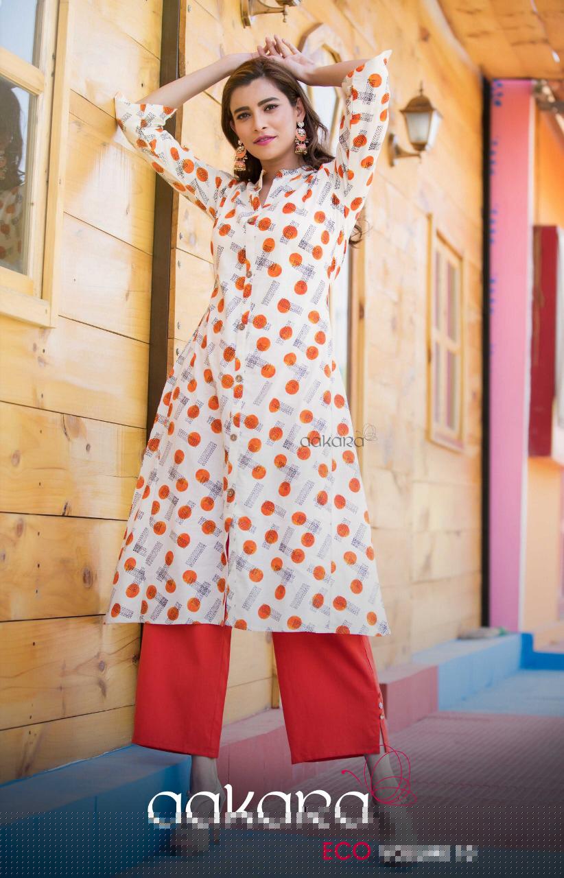 Eco Vol-10 By Aakara 10001 To 10006 Series Designer Beautiful Stylish Colorful Fancy Ready To Wear & Casual Wear & Ethnic Wear Cotton Flex Kurti With Solid Parallel Palazzo Kurtis At Wholesale Price