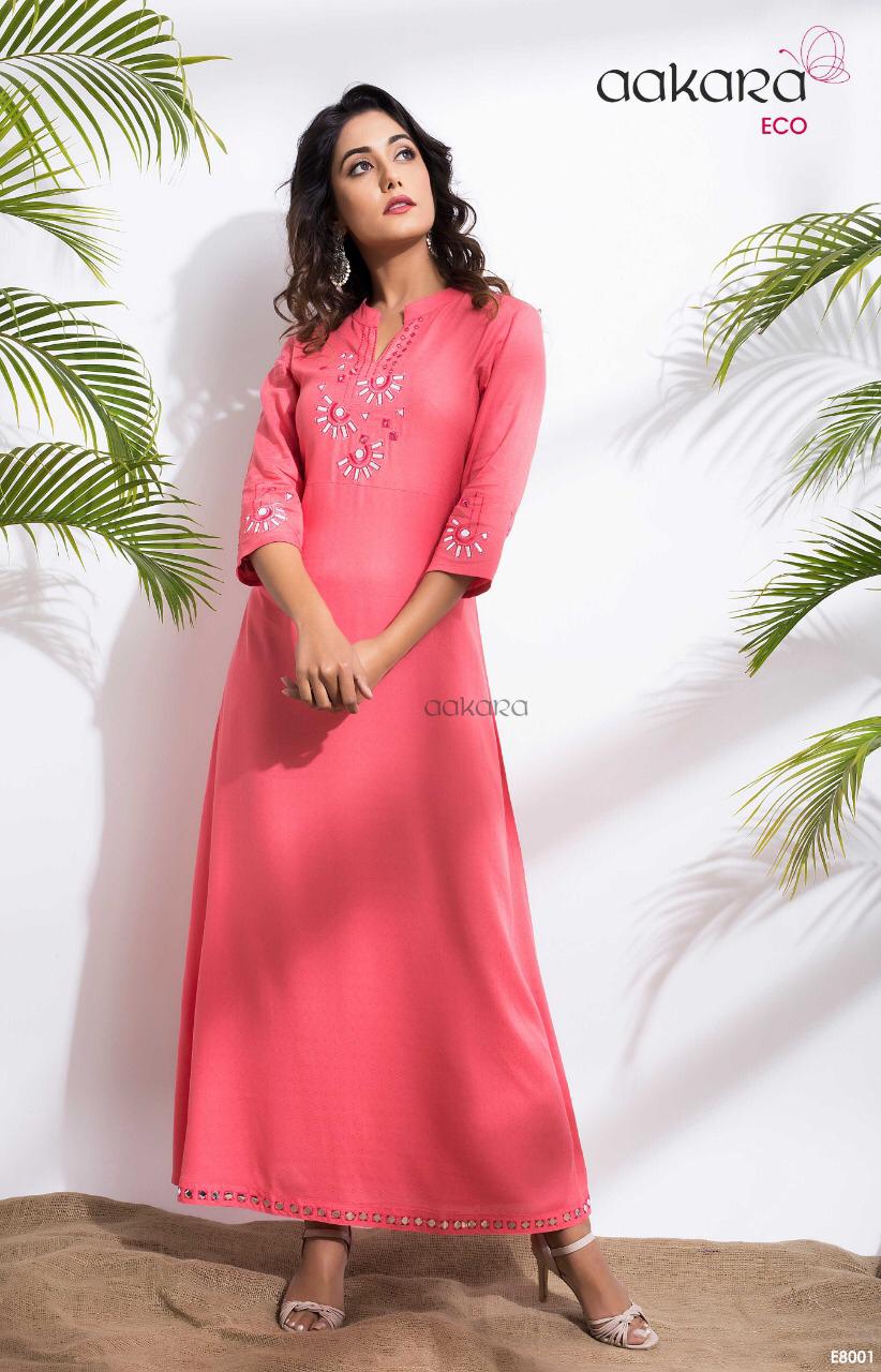 Eco Vol-8 By Aakara 8001 To 8006 Series Beautiful Colorful Stylish Fancy Casual Wear & Ethnic Wear & Ready To Wear Rayon Dobby Kurtis At Wholesale Price