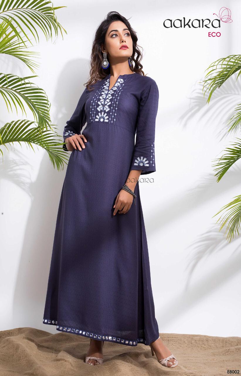 Eco Vol-8 By Aakara 8001 To 8006 Series Beautiful Colorful Stylish Fancy Casual Wear & Ethnic Wear & Ready To Wear Rayon Dobby Kurtis At Wholesale Price