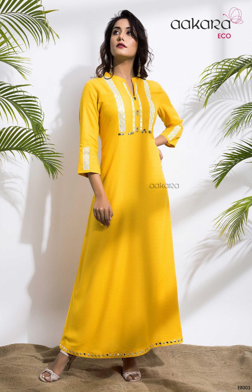 Eco Vol-8 By Aakara 8001 To 8006 Series Beautiful Colorful Stylish Fancy Casual Wear & Ethnic Wear & Ready To Wear Rayon Dobby Kurtis At Wholesale Price
