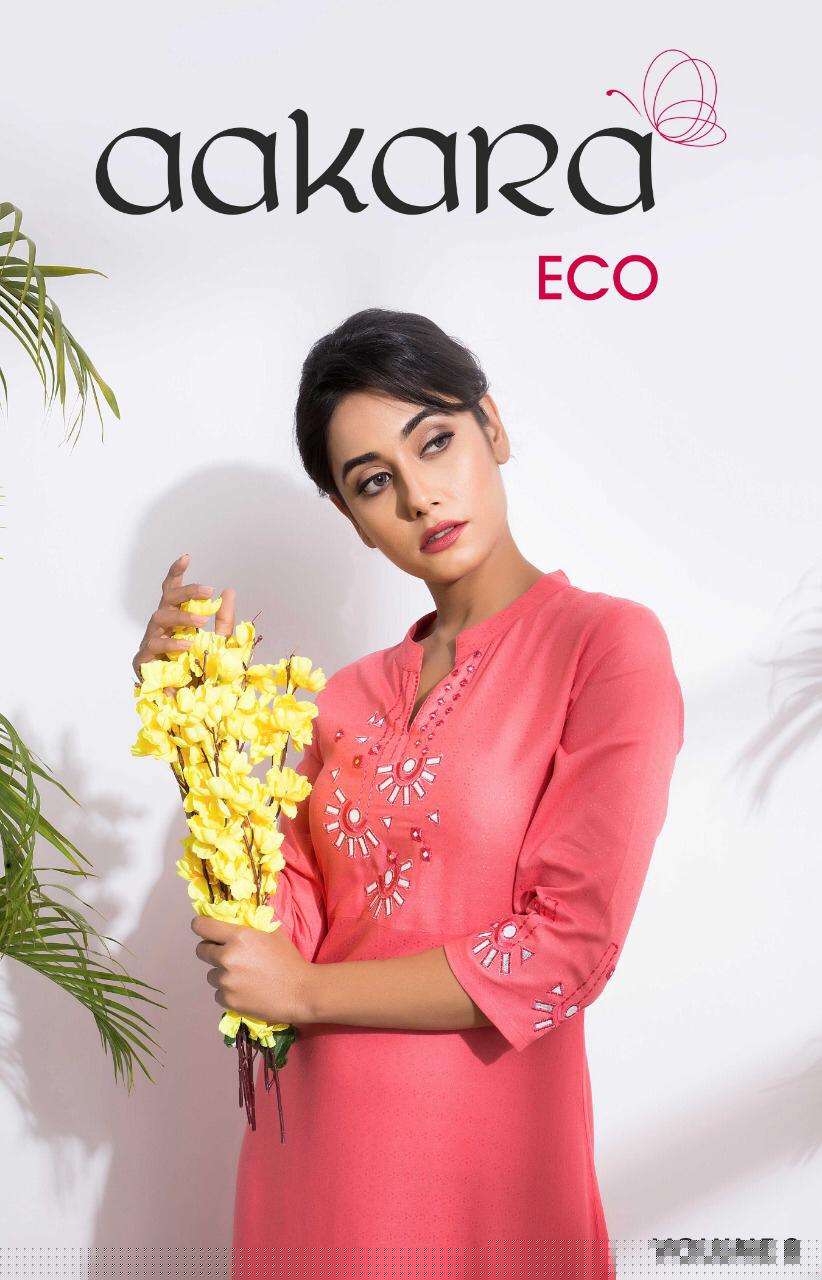 Eco Vol-8 By Aakara 8001 To 8006 Series Beautiful Colorful Stylish Fancy Casual Wear & Ethnic Wear & Ready To Wear Rayon Dobby Kurtis At Wholesale Price