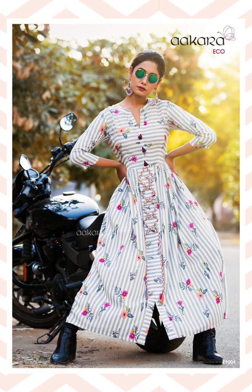 Eco Vol-9 By Aakara 9001 To 9006 Series Beautiful Colorful Stylish Fancy Casual Wear & Ethnic Wear & Ready To Wear Rayon Printed Kurtis At Wholesale Price