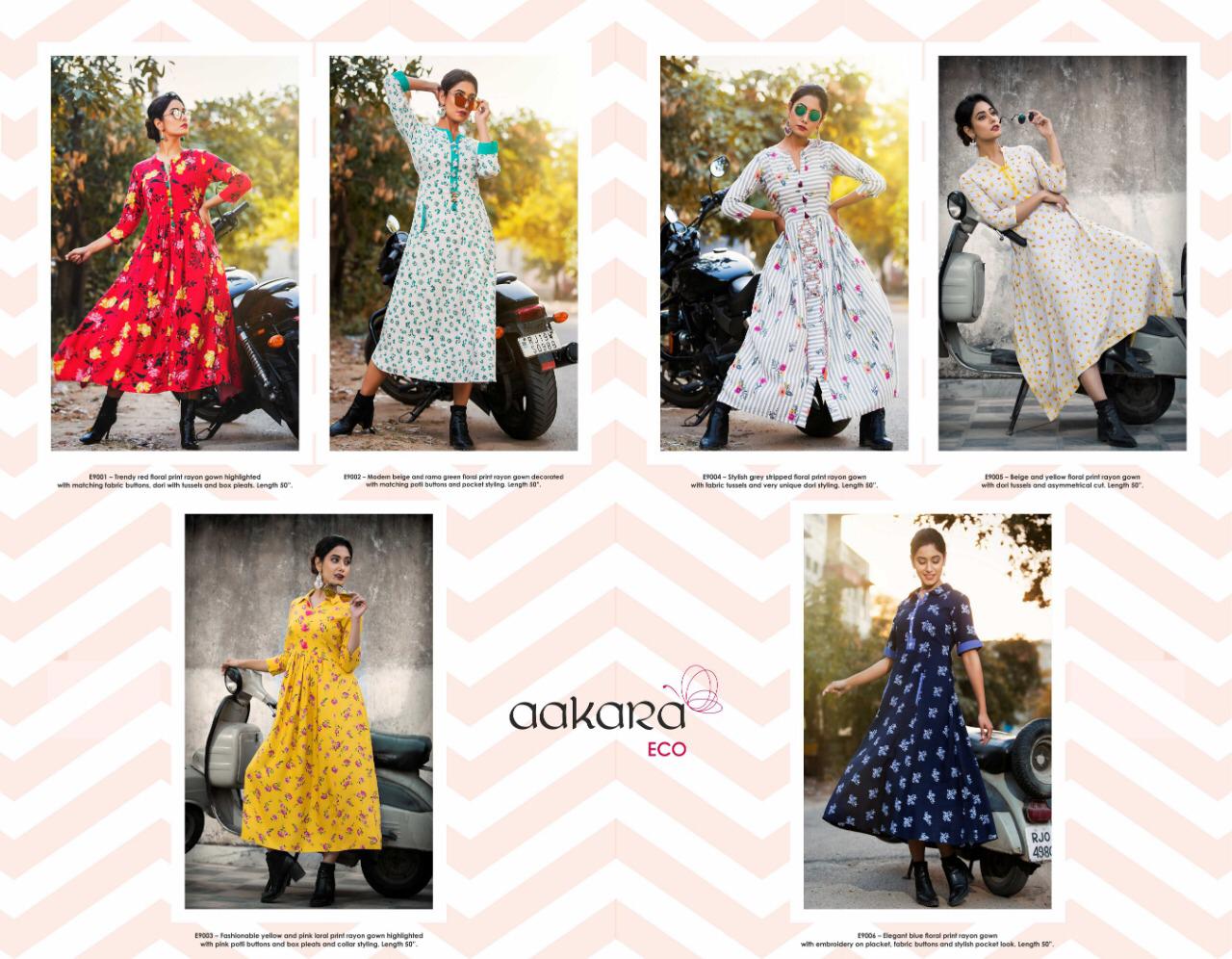 Eco Vol-9 By Aakara 9001 To 9006 Series Beautiful Colorful Stylish Fancy Casual Wear & Ethnic Wear & Ready To Wear Rayon Printed Kurtis At Wholesale Price