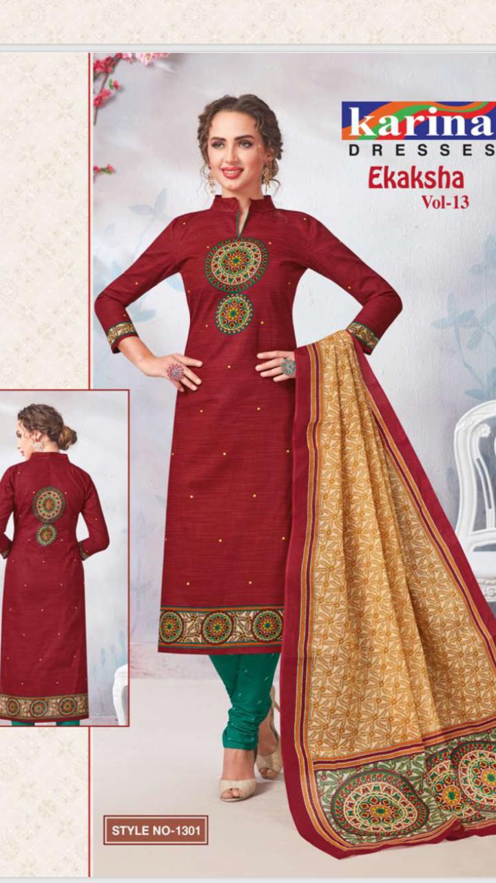 Ekaksha Vol-13 By Karina Dresses 1301 To 1312 Series Indian Traditional Wear Collection Beautiful Stylish Fancy Colorful Party Wear & Occasional Wear Cotton Printed Dress At Wholesale Price