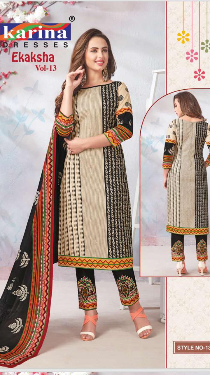 Ekaksha Vol-13 By Karina Dresses 1301 To 1312 Series Indian Traditional Wear Collection Beautiful Stylish Fancy Colorful Party Wear & Occasional Wear Cotton Printed Dress At Wholesale Price