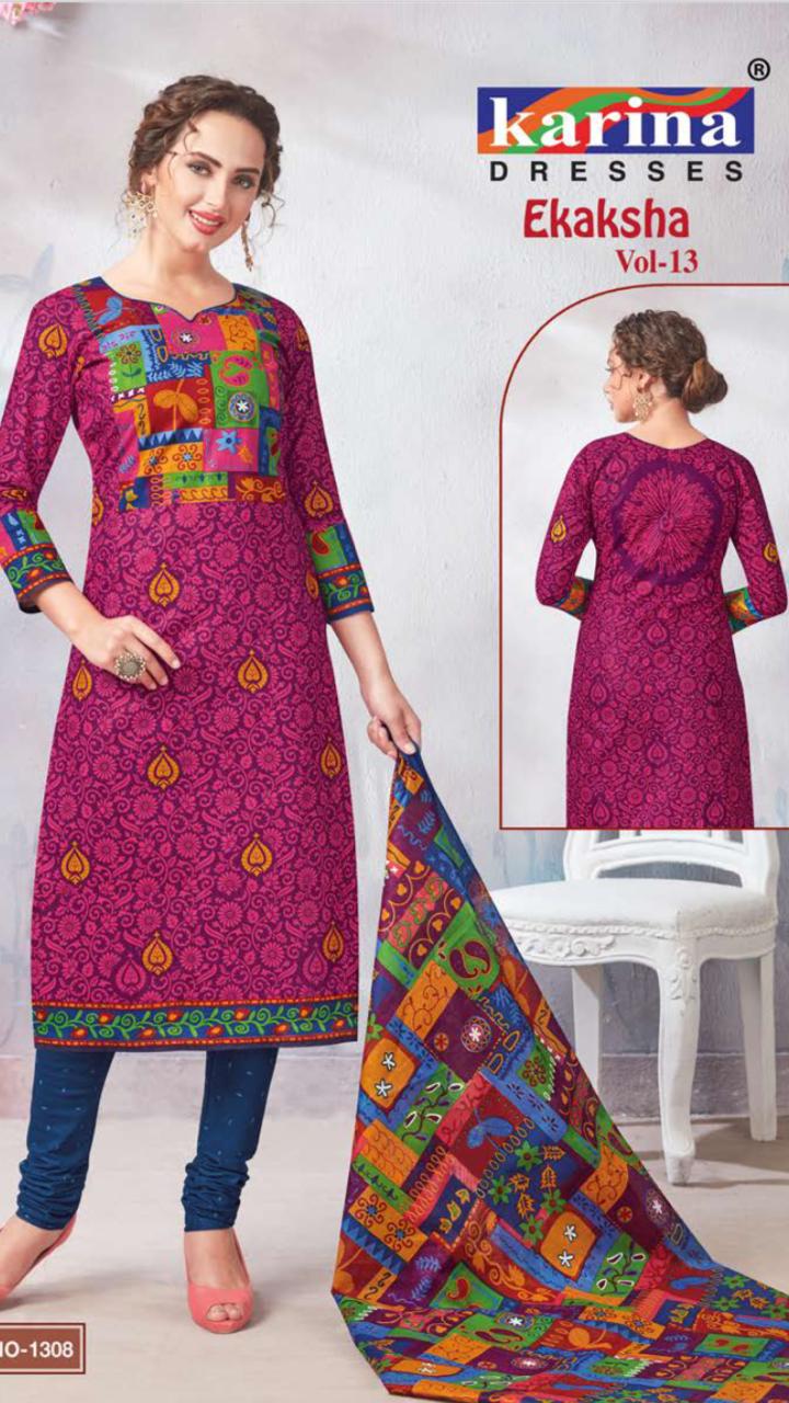 Ekaksha Vol-13 By Karina Dresses 1301 To 1312 Series Indian Traditional Wear Collection Beautiful Stylish Fancy Colorful Party Wear & Occasional Wear Cotton Printed Dress At Wholesale Price