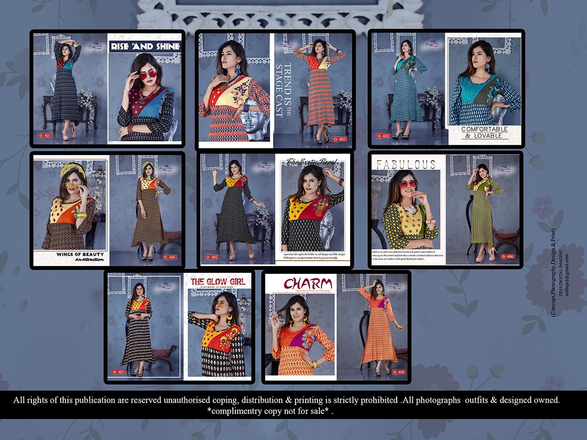 Ekit By Jagdamba 401 To 408 Series Beautiful Stylish Fancy Colorful Casual Wear & Ethnic Wear & Ready To Wear Heavy Rayon Printed Kurtis At Wholesale Price