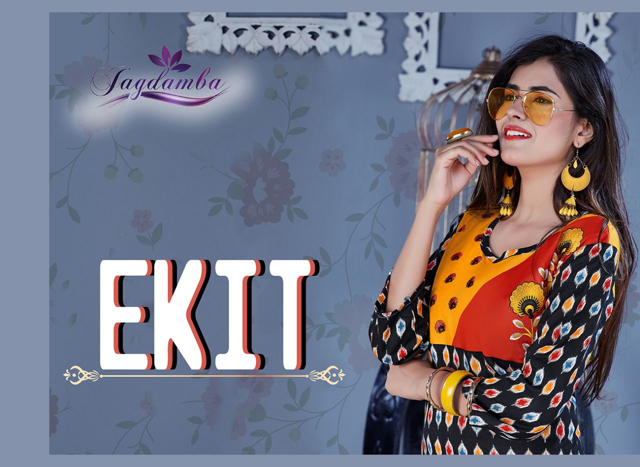 Ekit By Jagdamba 401 To 408 Series Beautiful Stylish Fancy Colorful Casual Wear & Ethnic Wear & Ready To Wear Heavy Rayon Printed Kurtis At Wholesale Price