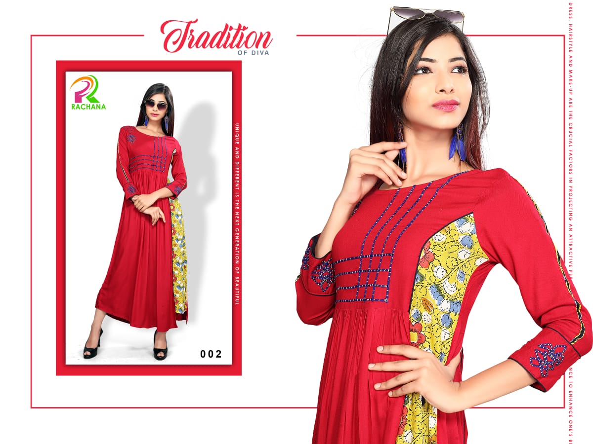 Elegance By Rachana 1001 To 1006 Series Designer Beautiful Stylish Colorful Fancy Party Wear & Ethnic Wear & Ready To Wear Muslin/ Rayon Kurtis At Wholesale Price