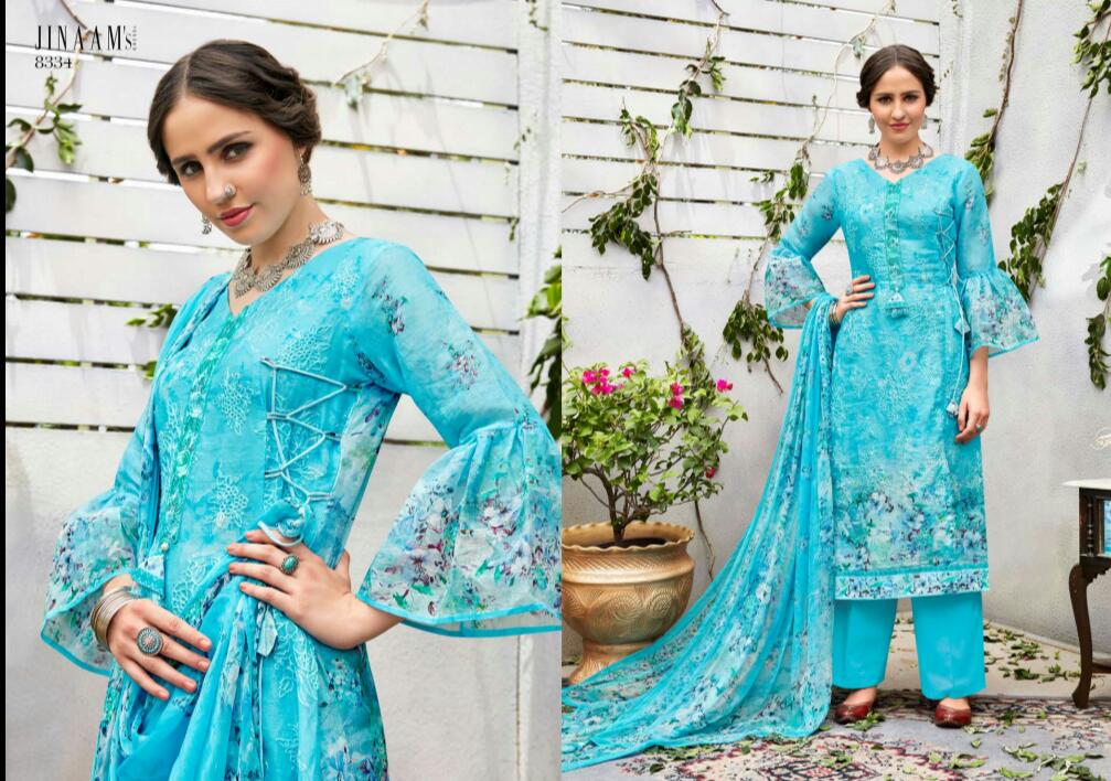 Elisia By Jinaam Dresses 8331 To 8339 Series Beautiful Suits Collection Beautiful Stylish Fancy Colorful Party Wear & Ethnic Wear Cotton Satin Printed Dresses At Wholesale Price