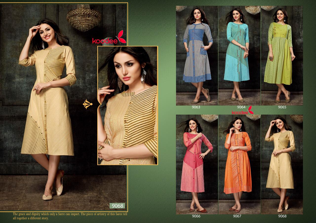 Eliza By Bitu 9063 To 9068 Series Stylish Fancy Colorful Collection Casual Wear & Ethnic Wear Heavy Handloom Cotton With Strip Kurtis At Wholesale Price