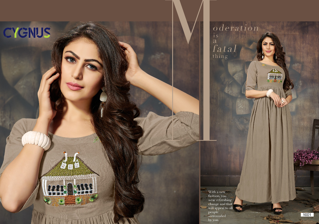 Ellora By Cygnus 1001 To 1009 Series Beautiful Colorful Stylish Fancy Casual Wear & Ethnic Wear & Ready To Wear Heavy Rayon Flex Embroidered Kurtis At Wholesale Price