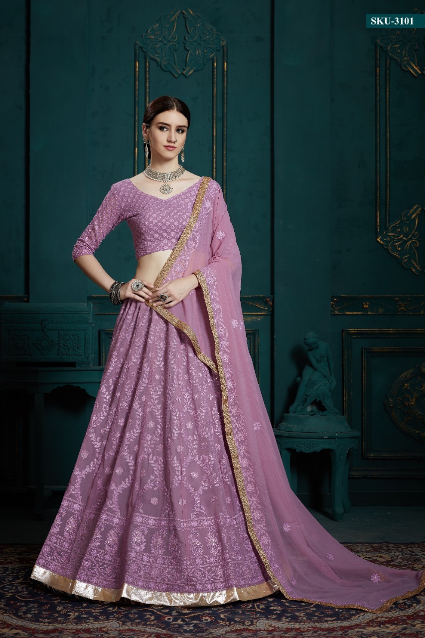 Euphoria Vol-3 By Fashid Wholesale 3101 To 3108 Series Indian Traditional Beautiful Stylish Designer Heavy Embroidered Party Wear Pure Georgette Lehengas At Wholesale Price