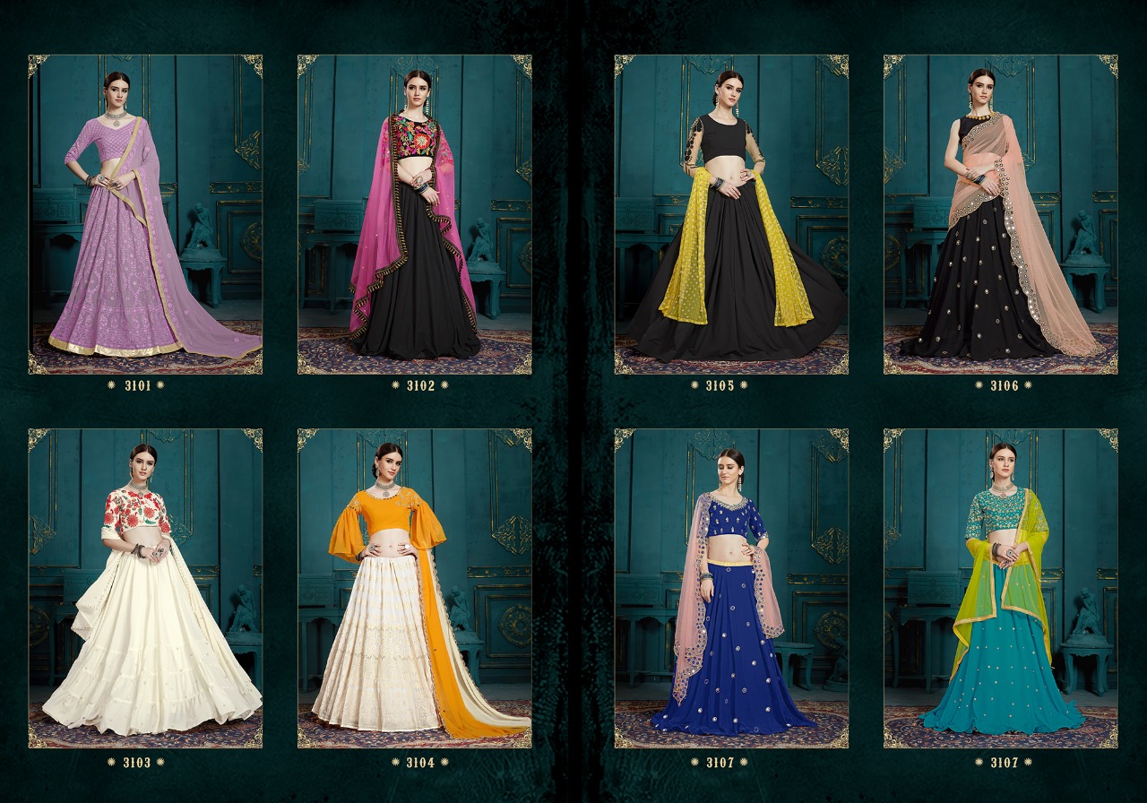 Euphoria Vol-3 By Fashid Wholesale 3101 To 3108 Series Indian Traditional Beautiful Stylish Designer Heavy Embroidered Party Wear Pure Georgette Lehengas At Wholesale Price