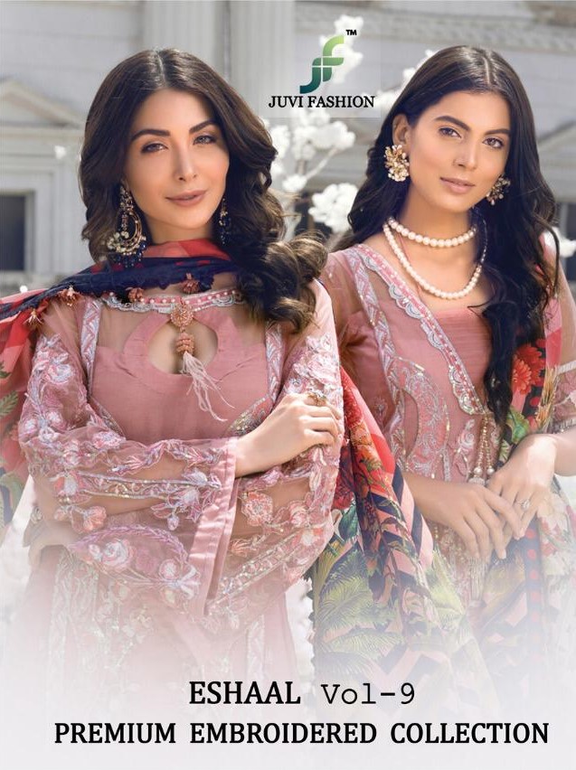 Eshaal Vol-9 By Juvi Fashion 51001 To 51006 Series Pakistani Suits Beautiful Stylish Fancy Colorful Festive Collection Party Wear & Occasional Wear Soft Net Embroidered Dresses At Wholesale Price