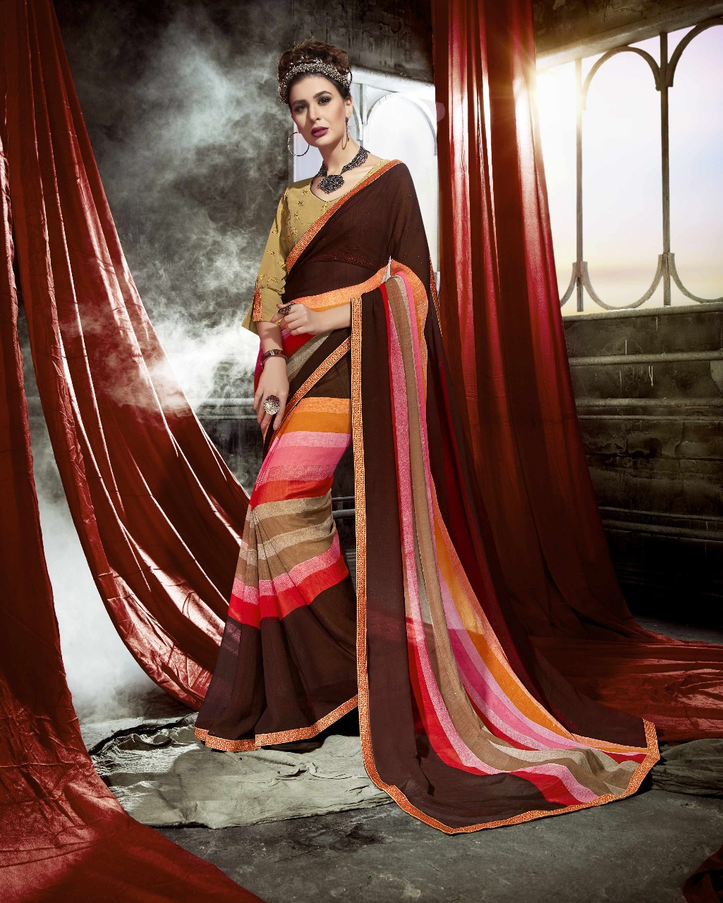Eshwari By Triveni 01 To 12 Series Indian Traditional Wear Collection Beautiful Stylish Fancy Colorful Casual Wear & Daily Wear Georgette Printed Sarees At Wholesale Price