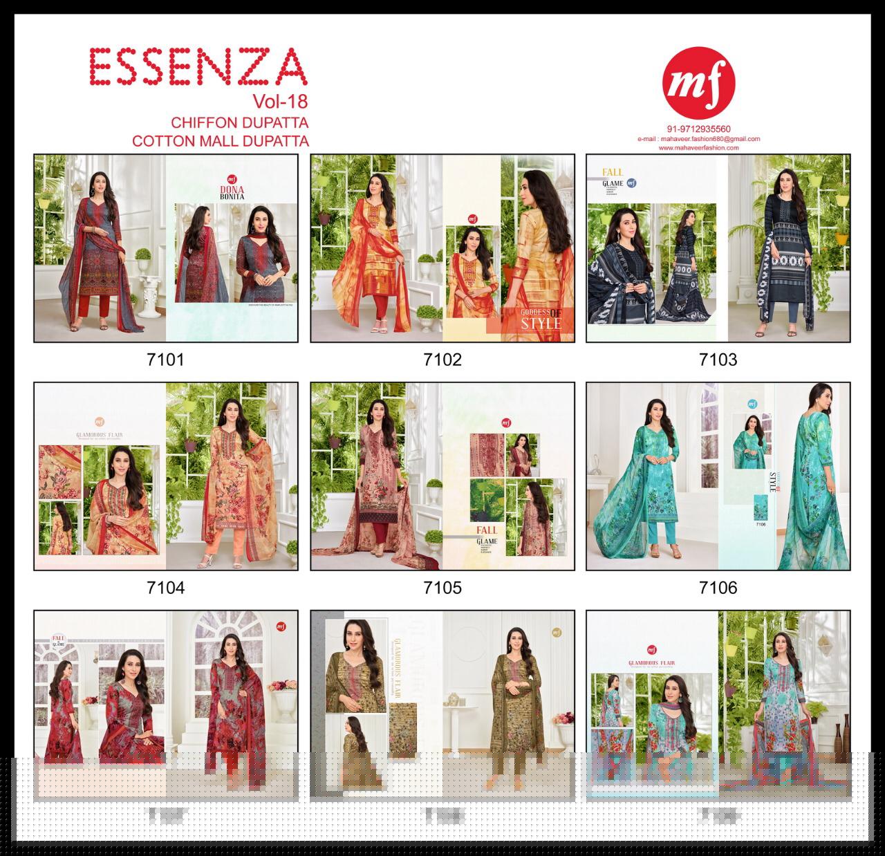 Essenza Vol-18 By Mahaveer Fashion 7101 To 7109 Series Beautiful Suits Collection Stylish Fancy Colorful Casual Wear & Ethnic Wear Pure Jam Satin Embroidered Dresses At Wholesale Price