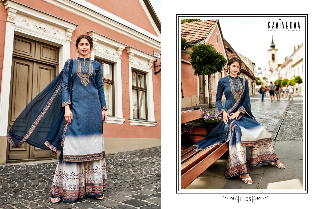 Eternal By Kaaivedda 1101 To 1108 Series Designer Festive Suits Collection Beautiful Stylish Fancy Colorful Party Wear & Occasional Wear Jam Satin With Sarvoski Work Dresses At Wholesale Price