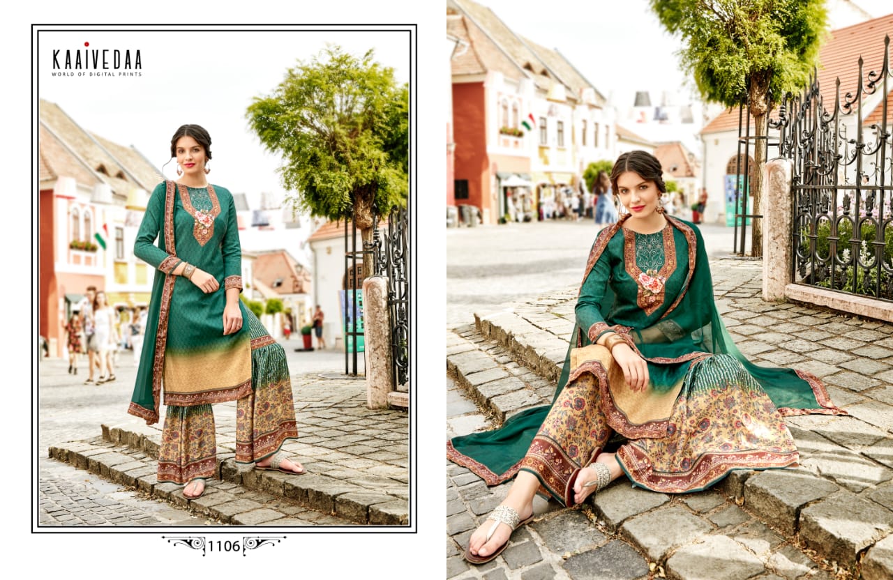 Eternal By Kaaivedda 1101 To 1108 Series Designer Festive Suits Collection Beautiful Stylish Fancy Colorful Party Wear & Occasional Wear Jam Satin With Sarvoski Work Dresses At Wholesale Price