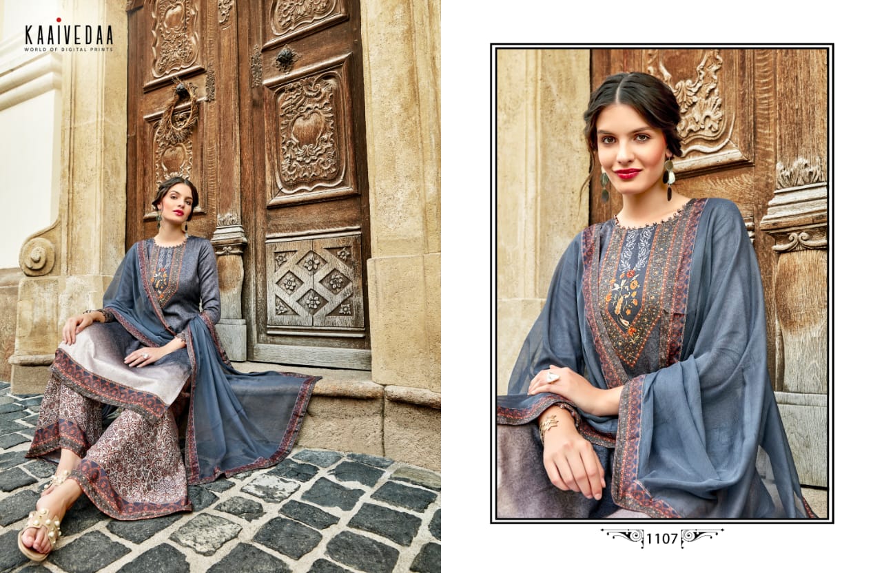 Eternal By Kaaivedda 1101 To 1108 Series Designer Festive Suits Collection Beautiful Stylish Fancy Colorful Party Wear & Occasional Wear Jam Satin With Sarvoski Work Dresses At Wholesale Price