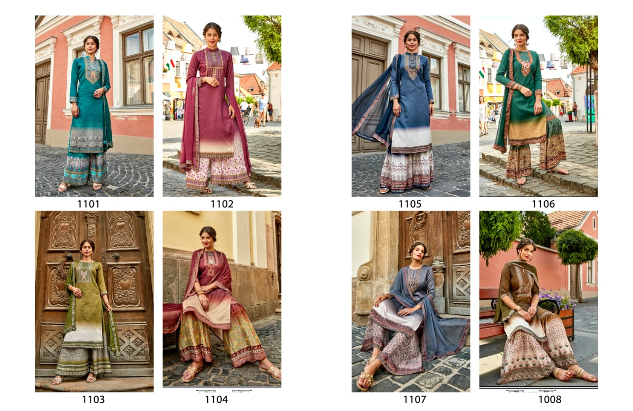 Eternal By Kaaivedda 1101 To 1108 Series Designer Festive Suits Collection Beautiful Stylish Fancy Colorful Party Wear & Occasional Wear Jam Satin With Sarvoski Work Dresses At Wholesale Price