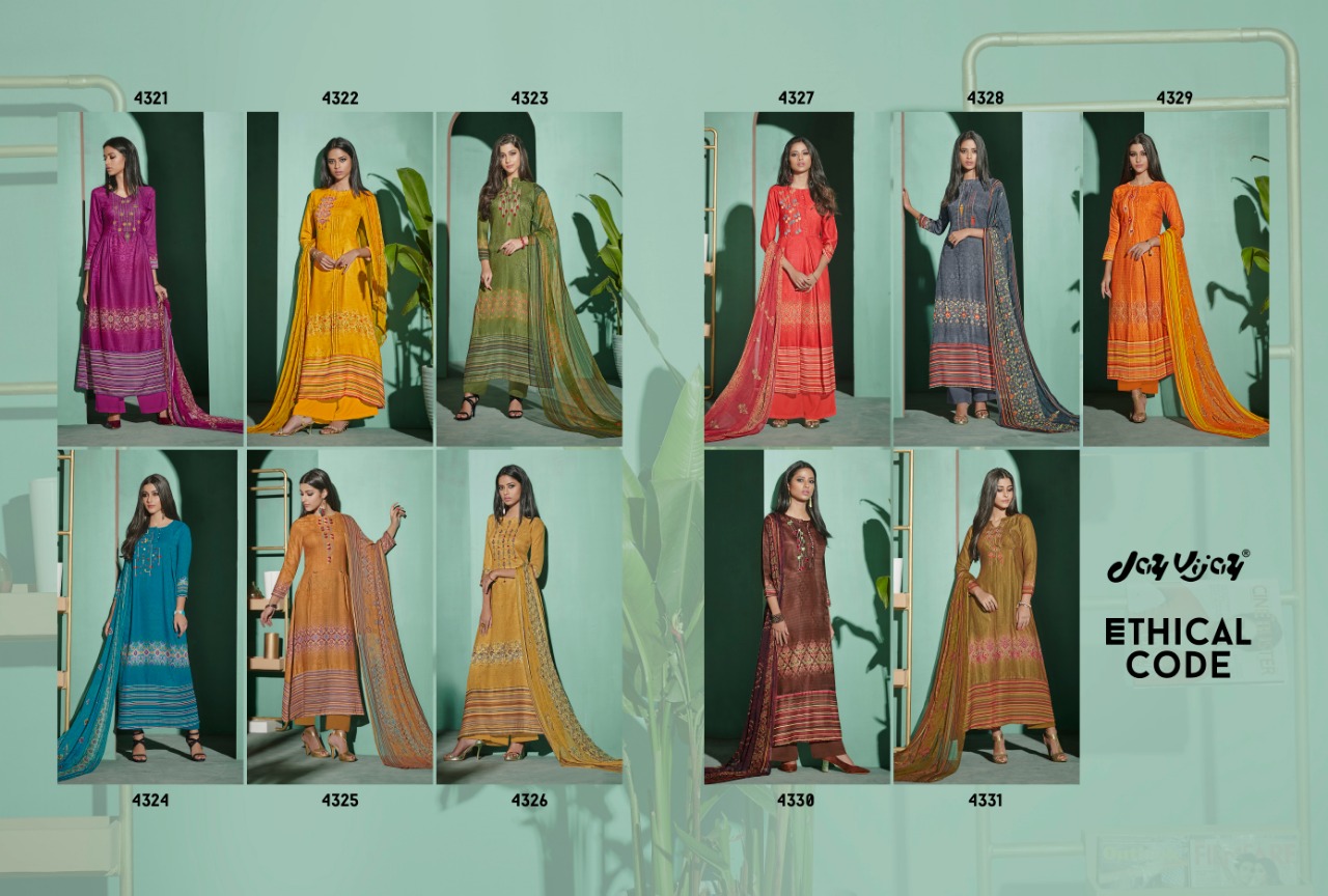 Ethical Code By Jay Vijay Prints 4321 To 4331 Series Beautiful Pashmina Suits Stylish Fancy Colorful Winter Wear & Ethnic Wear Pure Pashmina Embroidered Dresses At Wholesale Price