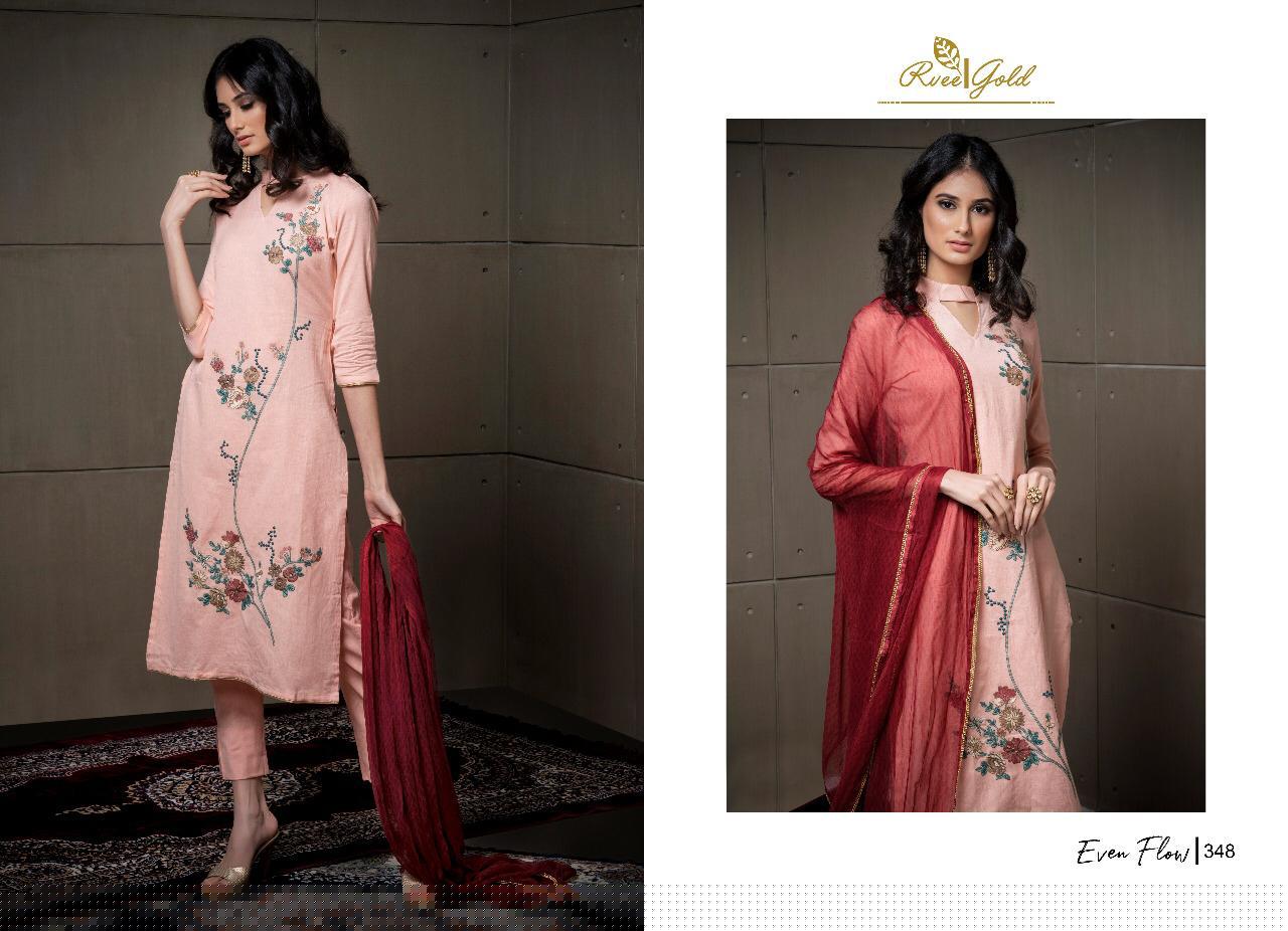 Even Flow Nx By Rvee Gold Beautiful Suits Colorful Stylish Fancy Casual Wear & Ethnic Wear Linen Cotton With Embroidery Dresses At Wholesale Price