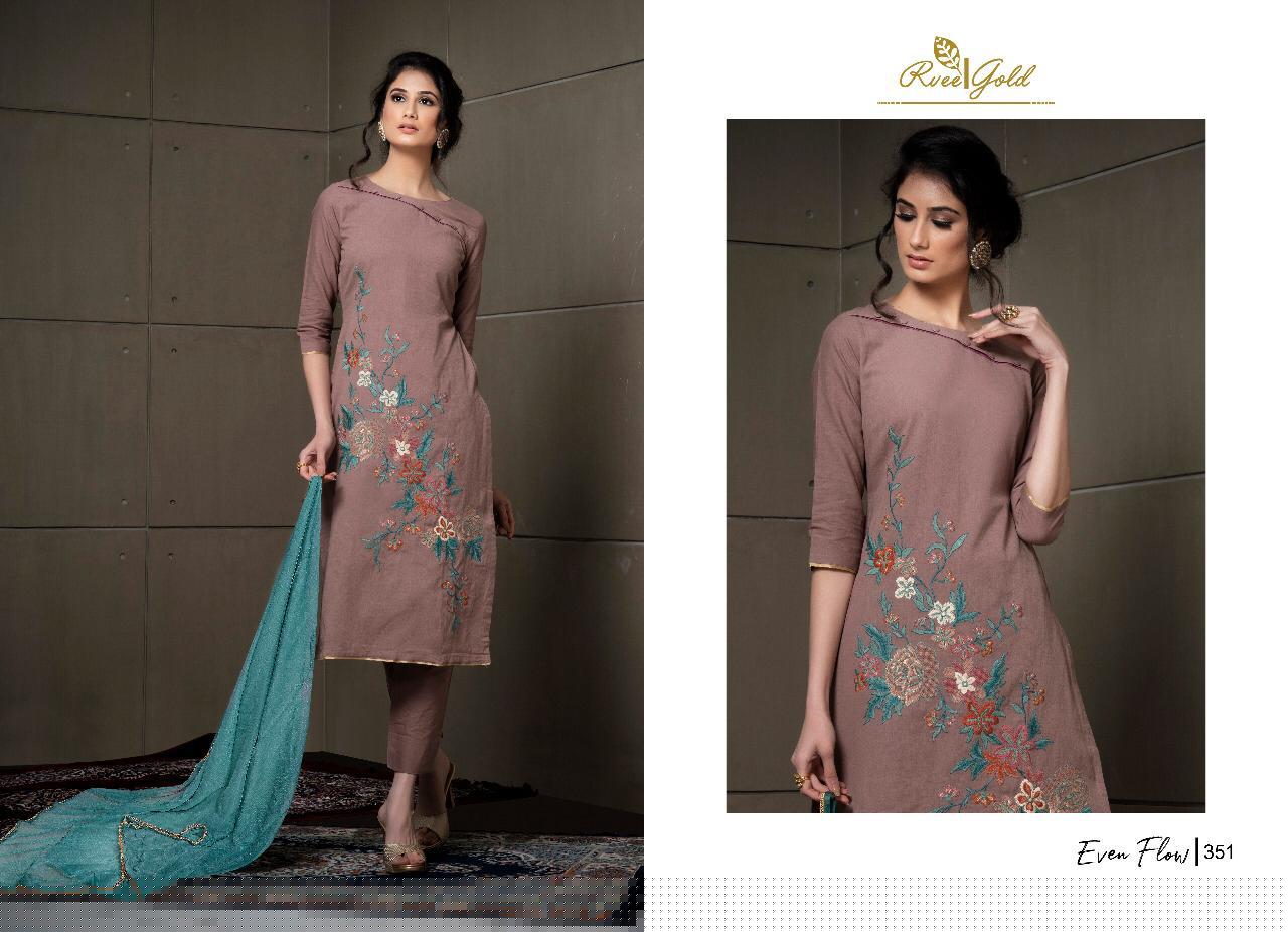 Even Flow Nx By Rvee Gold Beautiful Suits Colorful Stylish Fancy Casual Wear & Ethnic Wear Linen Cotton With Embroidery Dresses At Wholesale Price