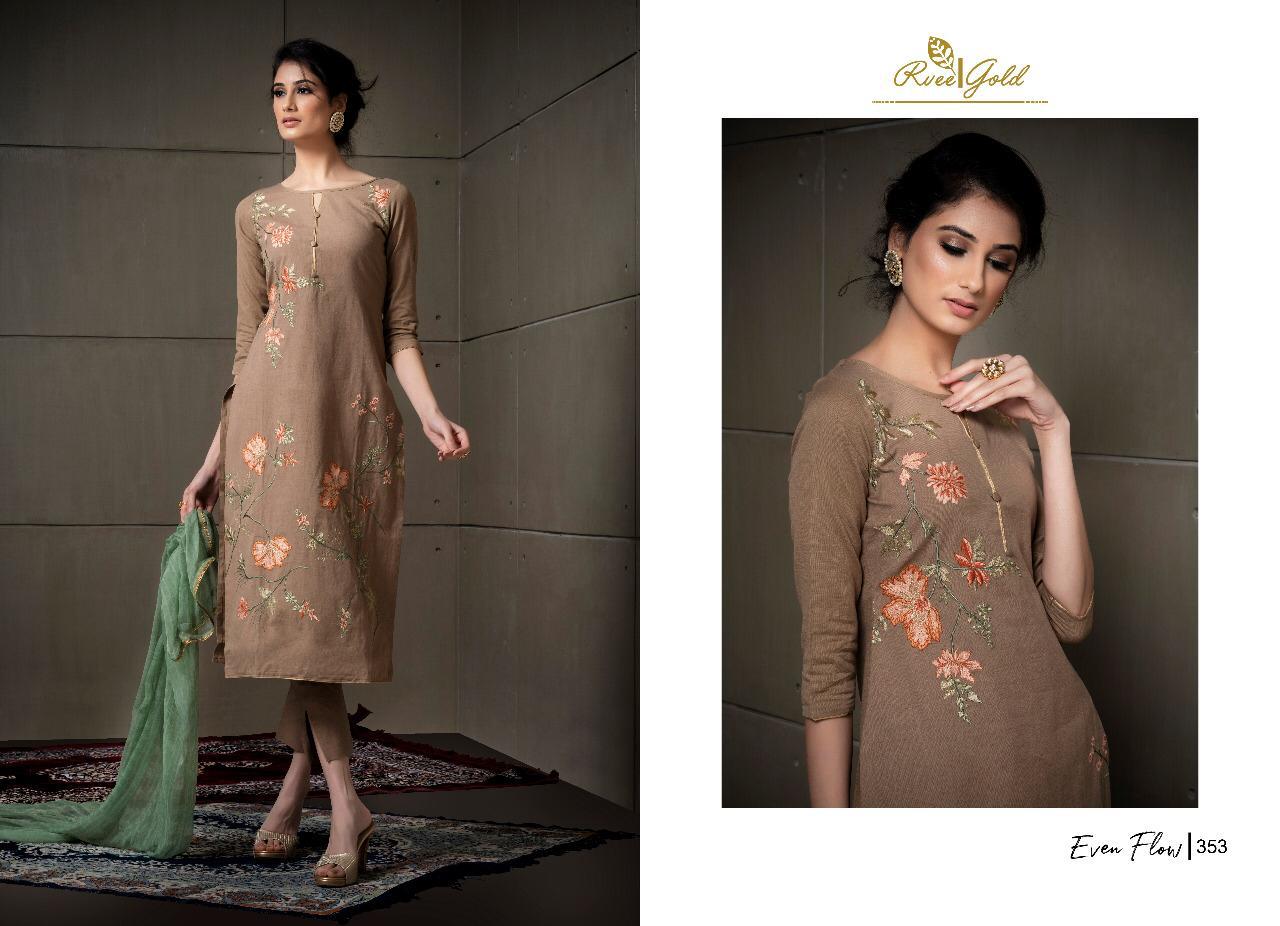 Even Flow Nx By Rvee Gold Beautiful Suits Colorful Stylish Fancy Casual Wear & Ethnic Wear Linen Cotton With Embroidery Dresses At Wholesale Price