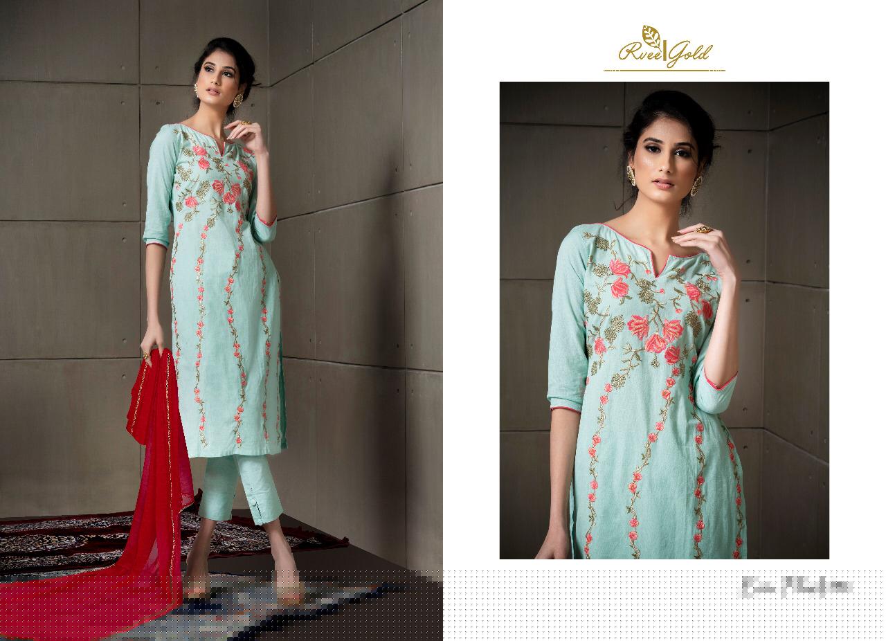 Even Flow Nx By Rvee Gold Beautiful Suits Colorful Stylish Fancy Casual Wear & Ethnic Wear Linen Cotton With Embroidery Dresses At Wholesale Price
