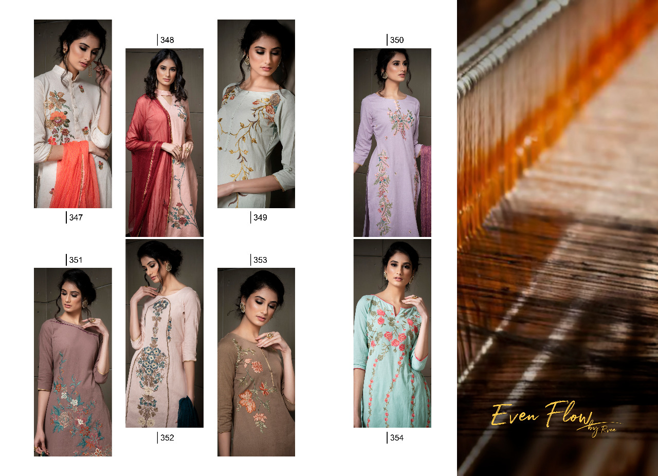 Even Flow By Rvee Gold 347 To 354 Series Beautiful Suits Colorful Stylish Fancy Casual Wear & Ethnic Wear Linen Cotton With Embroidery Dresses At Wholesale Price