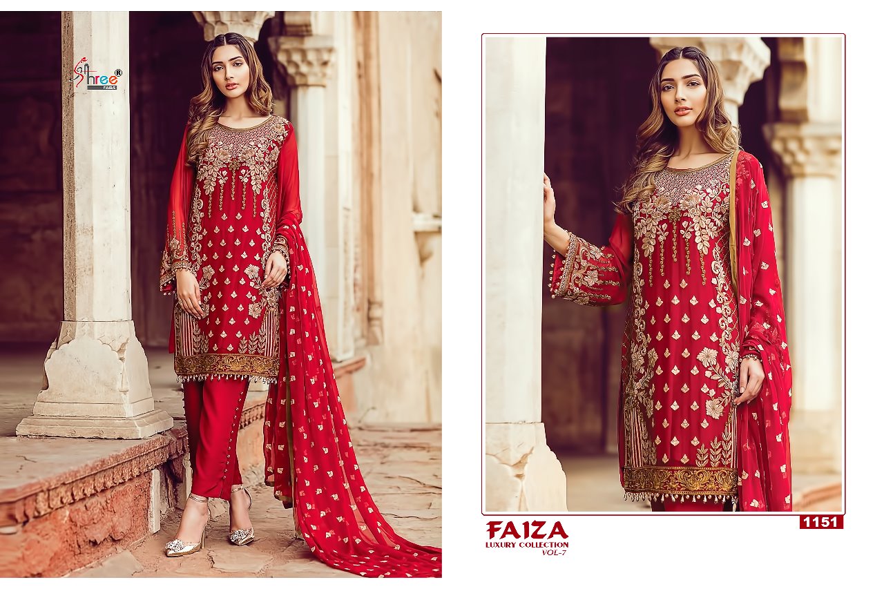 Faiza Luxury Collection Vol-7 By Shree Fabs 1151 To 1157 Series Designer Pakistani Suits Beautiful Stylish Fancy Colorful Party Wear & Occasional Wear Faux Georgette Embroidered At Wholesale Price