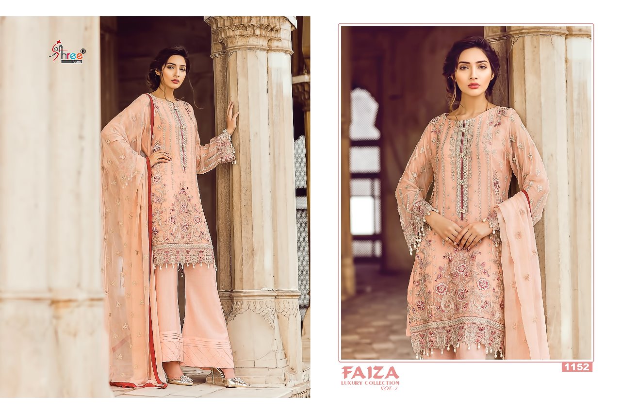 Faiza Luxury Collection Vol-7 By Shree Fabs 1151 To 1157 Series Designer Pakistani Suits Beautiful Stylish Fancy Colorful Party Wear & Occasional Wear Faux Georgette Embroidered At Wholesale Price
