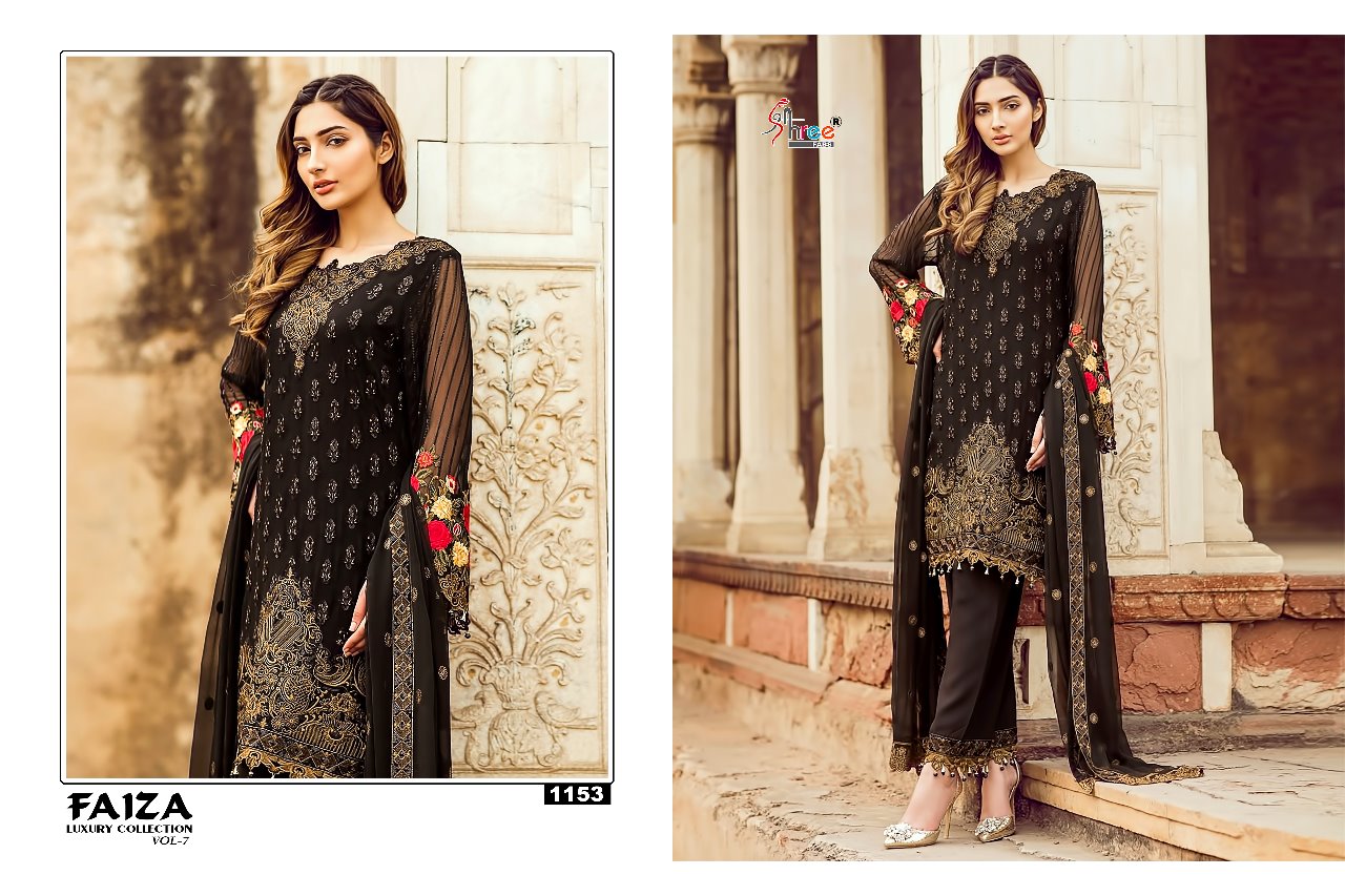 Faiza Luxury Collection Vol-7 By Shree Fabs 1151 To 1157 Series Designer Pakistani Suits Beautiful Stylish Fancy Colorful Party Wear & Occasional Wear Faux Georgette Embroidered At Wholesale Price