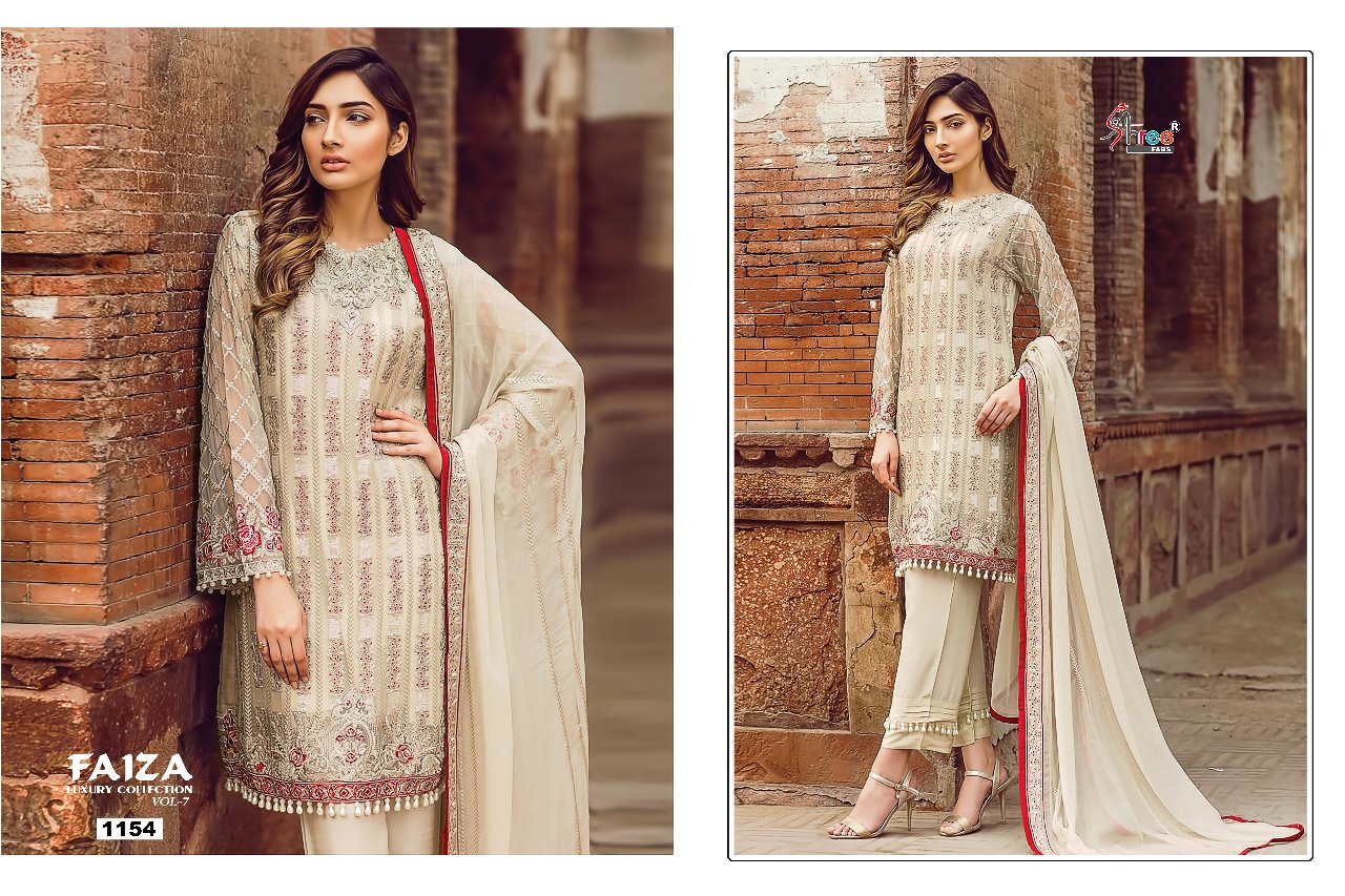 Faiza Luxury Collection Vol-7 By Shree Fabs 1151 To 1157 Series Designer Pakistani Suits Beautiful Stylish Fancy Colorful Party Wear & Occasional Wear Faux Georgette Embroidered At Wholesale Price