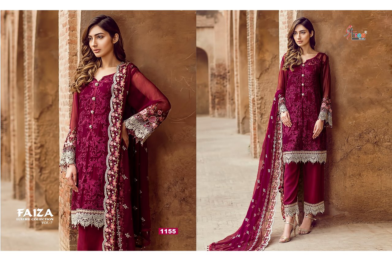 Faiza Luxury Collection Vol-7 By Shree Fabs 1151 To 1157 Series Designer Pakistani Suits Beautiful Stylish Fancy Colorful Party Wear & Occasional Wear Faux Georgette Embroidered At Wholesale Price
