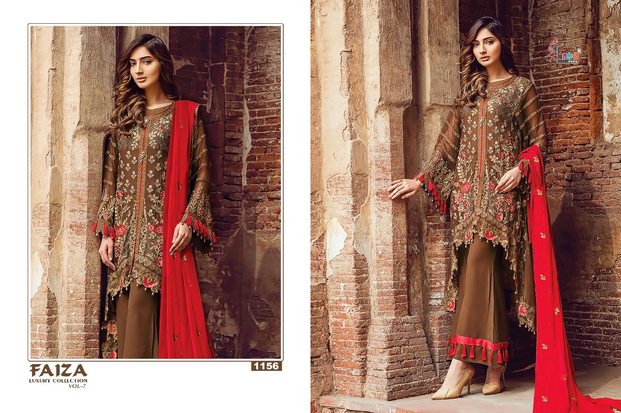 Faiza Luxury Collection Vol-7 By Shree Fabs 1151 To 1157 Series Designer Pakistani Suits Beautiful Stylish Fancy Colorful Party Wear & Occasional Wear Faux Georgette Embroidered At Wholesale Price