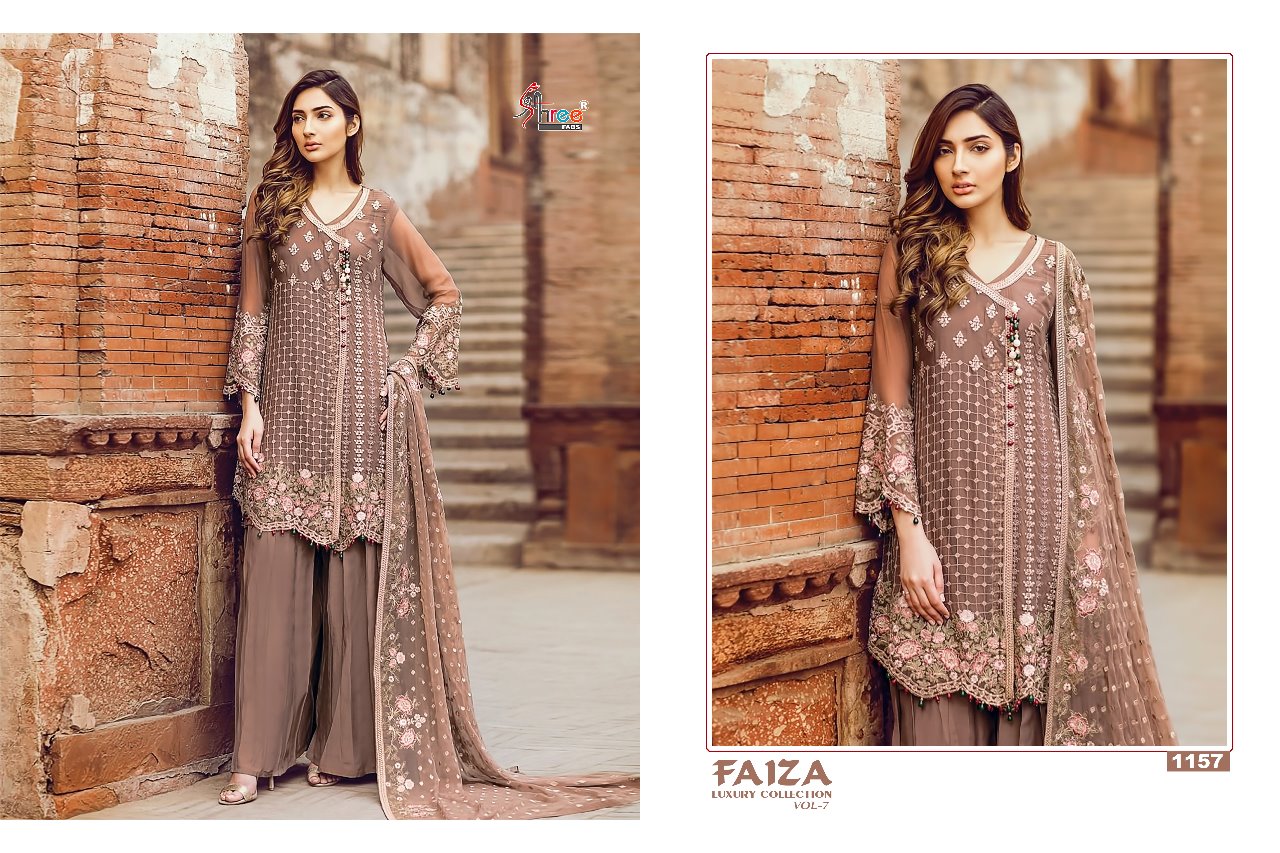 Faiza Luxury Collection Vol-7 By Shree Fabs 1151 To 1157 Series Designer Pakistani Suits Beautiful Stylish Fancy Colorful Party Wear & Occasional Wear Faux Georgette Embroidered At Wholesale Price