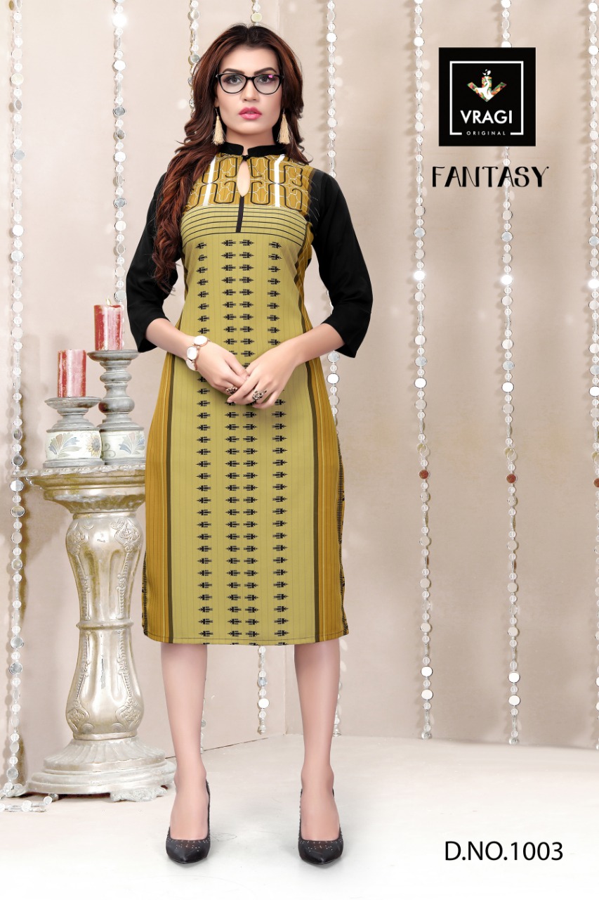 Fantasy By Vragi 1001 To 1008 Series Beautiful Colorful Stylish Fancy Casual Wear & Ethnic Wear & Ready To Wear Royal Crepe Digital Printed Kurtis At Wholesale Price