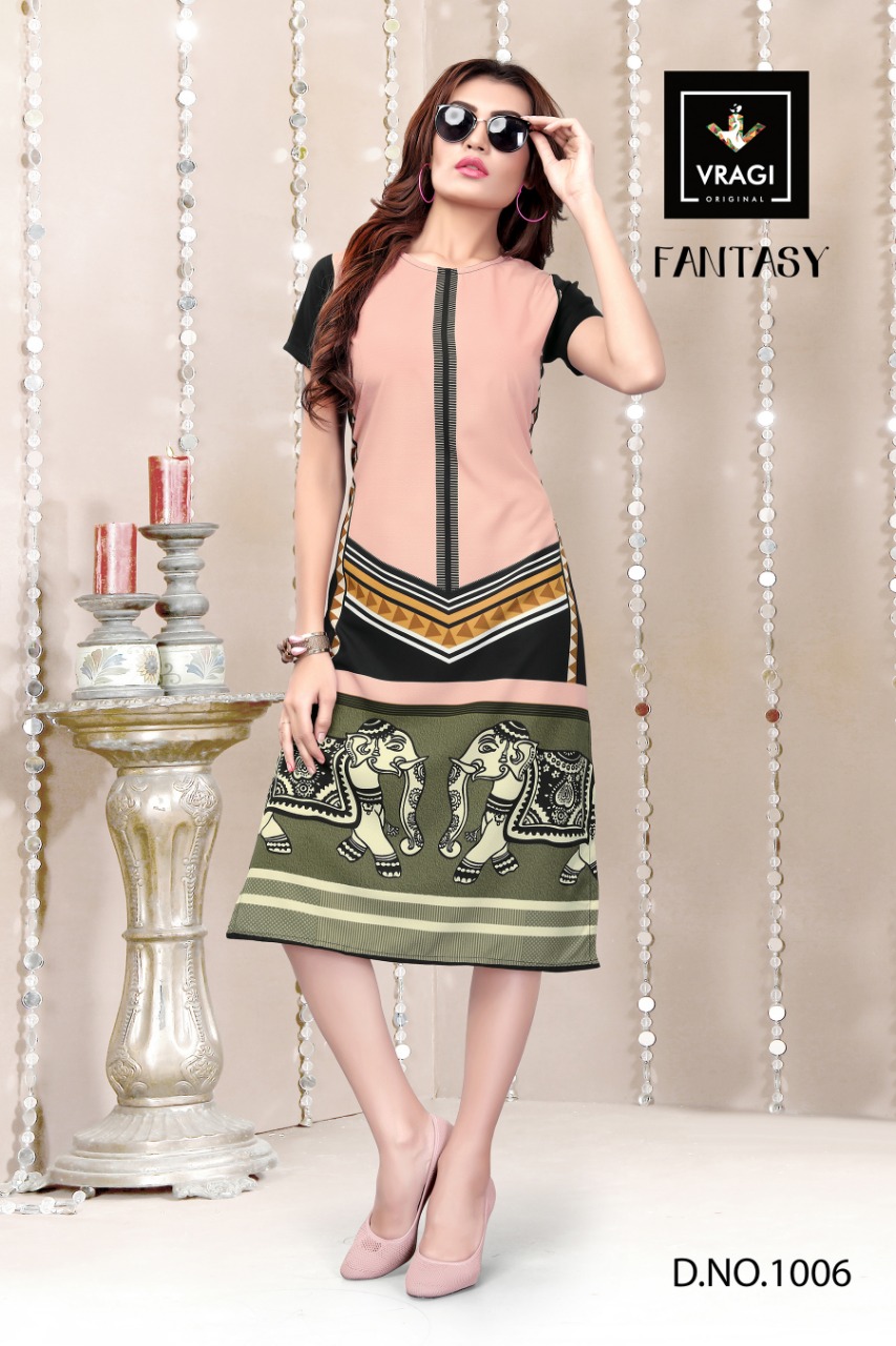 Fantasy By Vragi 1001 To 1008 Series Beautiful Colorful Stylish Fancy Casual Wear & Ethnic Wear & Ready To Wear Royal Crepe Digital Printed Kurtis At Wholesale Price