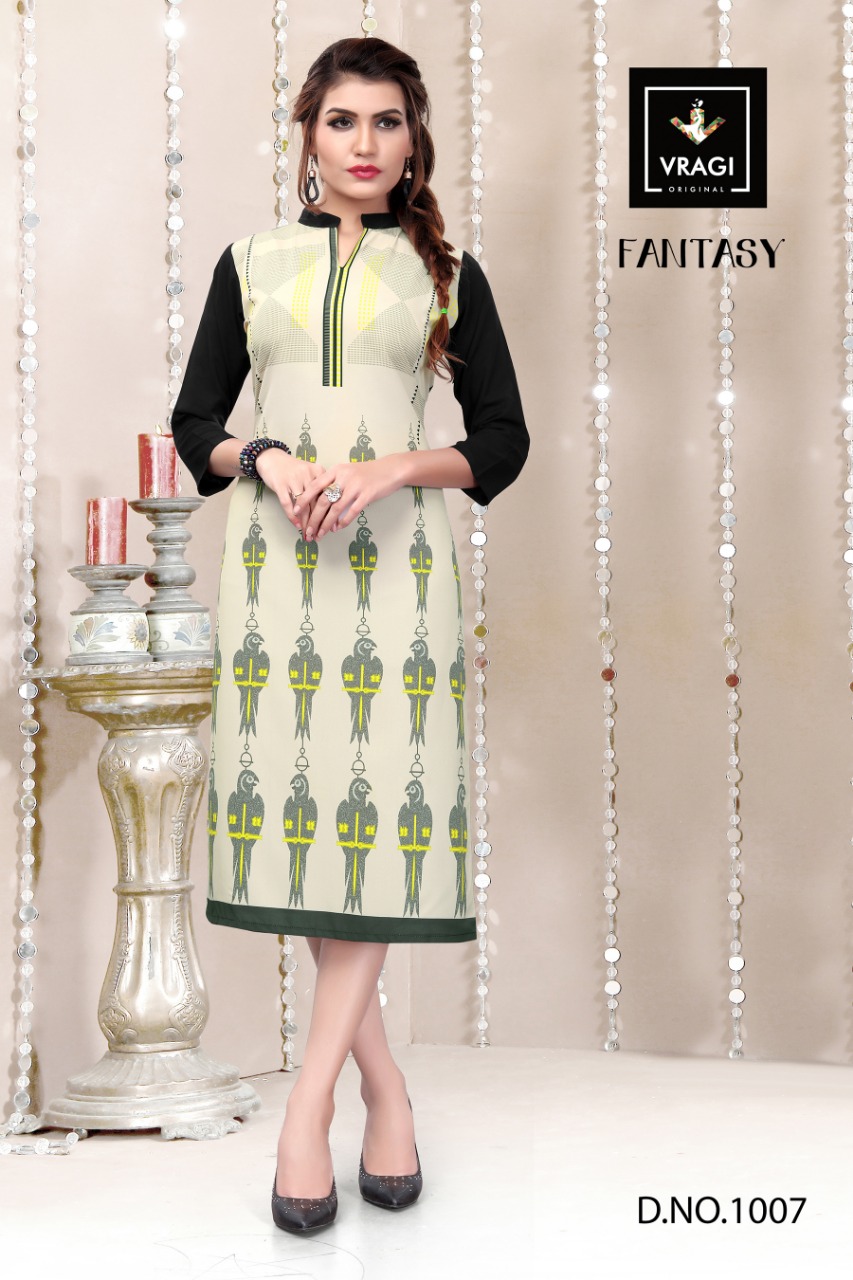 Fantasy By Vragi 1001 To 1008 Series Beautiful Colorful Stylish Fancy Casual Wear & Ethnic Wear & Ready To Wear Royal Crepe Digital Printed Kurtis At Wholesale Price