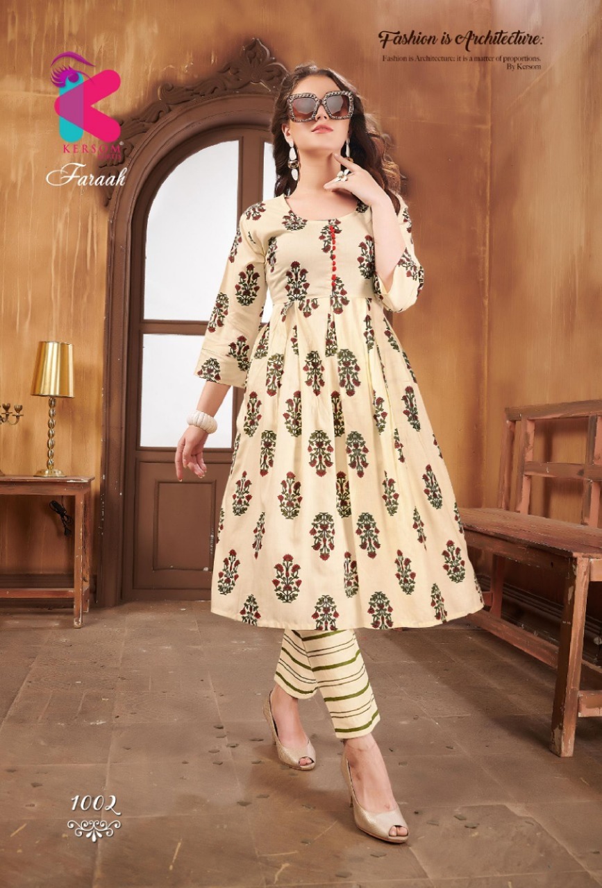 Faraah By Kersom 1001 To 1008 Series Beautiful Stylish Fancy Colorful Casual Wear & Ethnic Wear & Ready To Wear Heavy Printed Rayon Kurtis At Wholesale Price